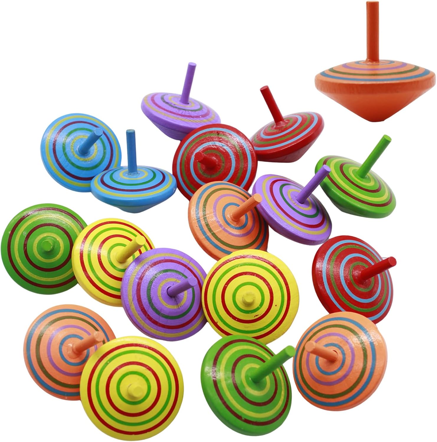Dewocke 18PCS Colorful Wooden Spinning Top for Kids, Party bag toys, Toy Multicolored Novelty Desktop Toy, Kids party bag fillers for kids unisex, Birthday Gift for Children aged 3-7 years