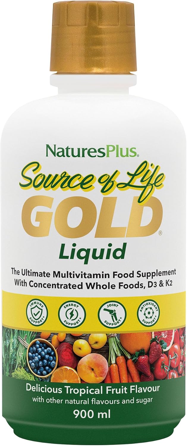 NaturesPlus Source of Life Gold Liquid - High Potency Whole Food Multivitamin and Mineral - Energy Boost, Immune Support - Vegetarian, Gluten Free - 887ml