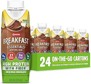 Carnation Breakfast Essentials High Protein with Fiber Ready-to-Drink, 8 FL OZ Carton, Rich Milk Chocolate 8 Fl Oz (Pack of 24) (Packaging May Vary)