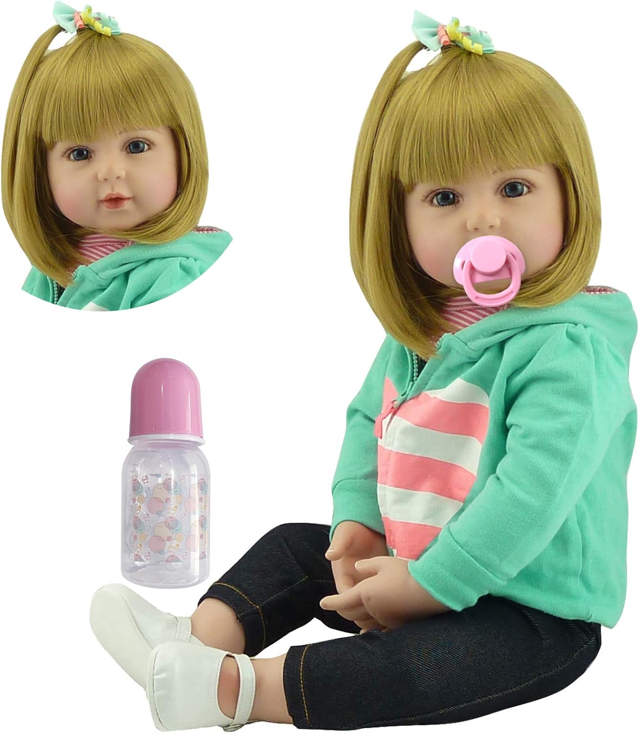 iCradle Lovely Reborn Baby Girl Doll 18 inch 45 cm Soft Silicone Realistic Looking Newborn Vinyl Dolls Handmade Toddler Toy for Ages 3+