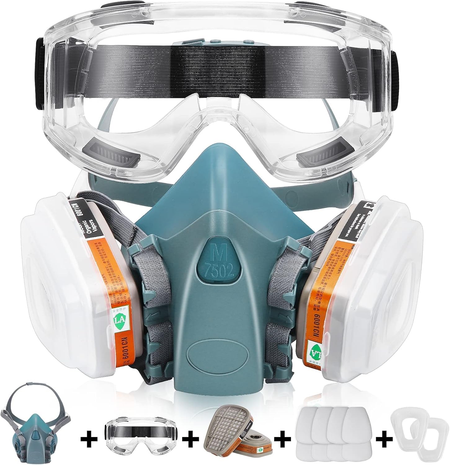 Reusable Chemicals Respirator, Paint Respirator with Filter Box, 8Pcs Filter Cottons and Goggle, Widely Used in Paint, Dust, Chemical, Epoxy Paint, Woodworking, Organic Vapor Gas, Machine Polishing