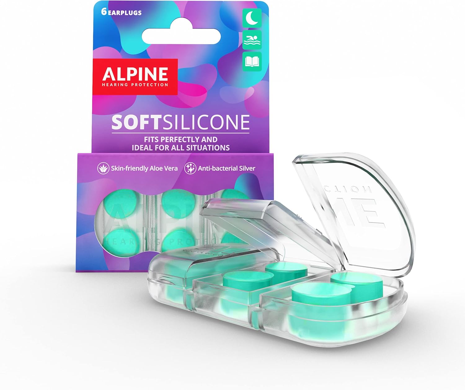 Alpine SoftSilicone Mouldable Silicone Putty Ear Plugs - Noise Reducing Earplugs for Sleeping, Swimming, & Concentrating - Comfortable Snoring Solution - 28dB Attenuation - 6 Pack Silicone Ear Plugs