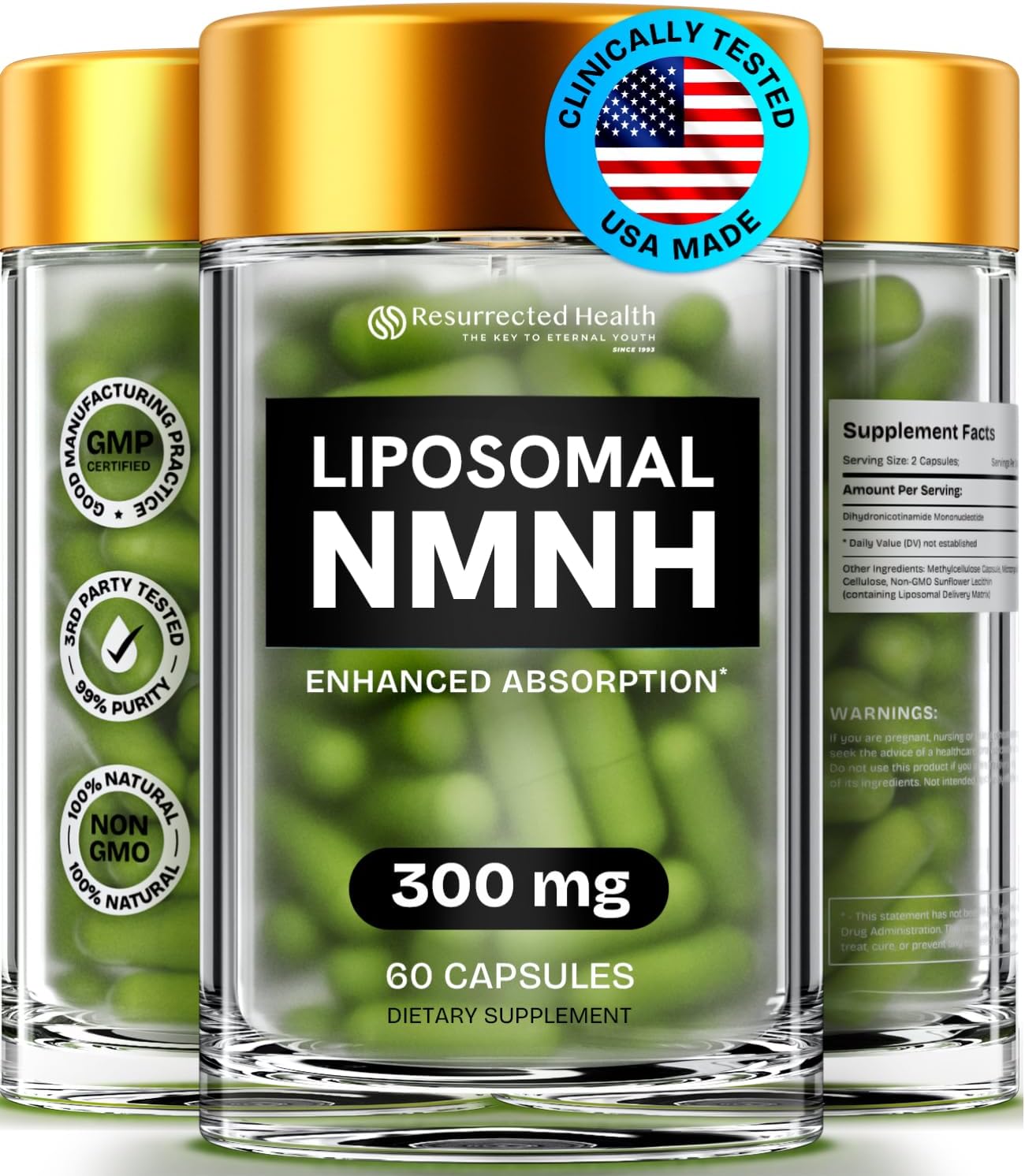 NMN Supplement Alternative - Liposomal NMNH Supplement (Dihydronicotinamide Mononucleotide) - High Purity NAD for Anti Aging, Energy, Focus - Pure NMNH Organic 60 Capsules - 300mg