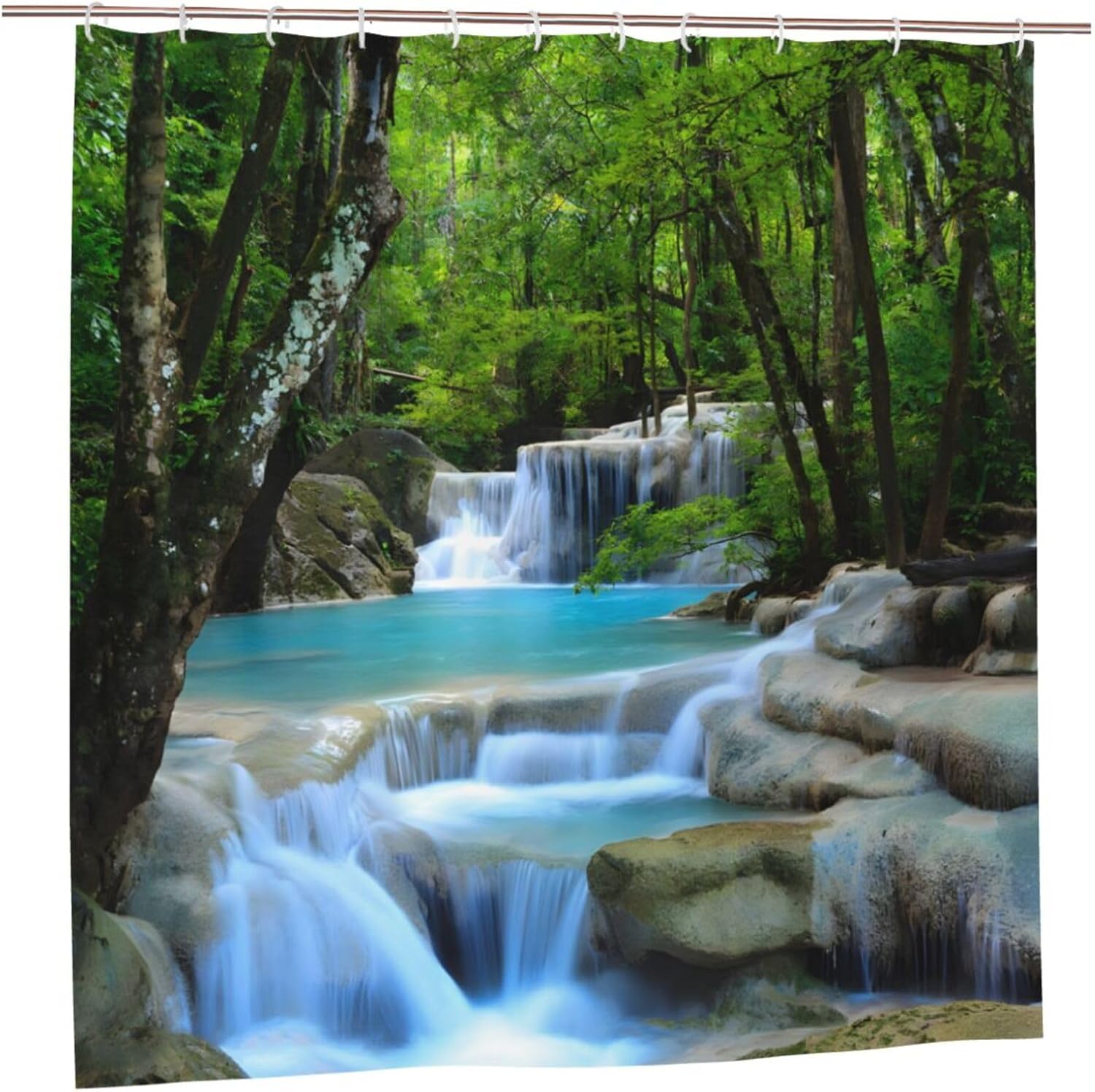 YUAOEUR 3D Garden Shower Curtain 71x71 Inch Picture Outdoor Garden Green Trees Bathroom Personalized Decor Fabric with Hook