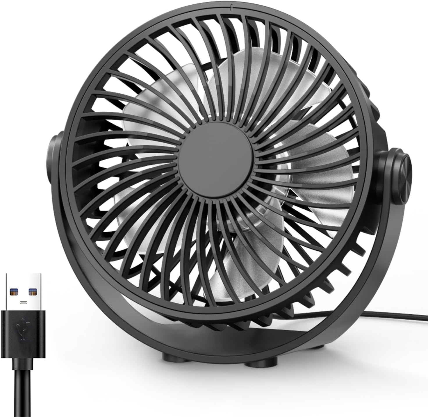 USB Desk Fan, 5 Inch Mini Portable, 3 Speeds Strong Airflow Personal Desktop, Detachable Cooling Fan 360° Rotation Quiet Small Fan for Desk Home Office Travel Car, Black, 5ft Cable