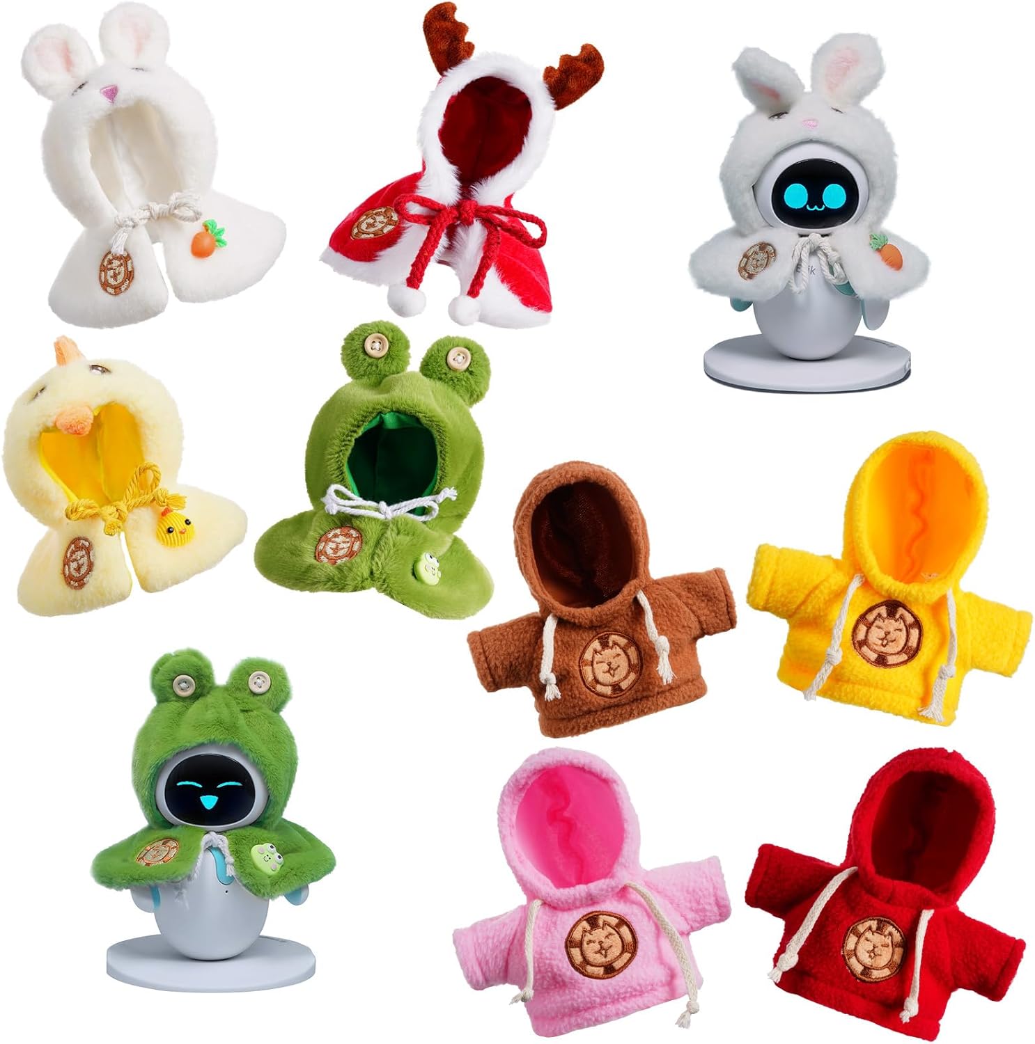 Cape & Hoodie Outfit Set for Eilik - 4 Pcs Furry Hoodie in Four Colors & 4 Pcs Furry pet Cape in Four Styles. Ideal for Dressing Eilik and Other Suitable Toys.