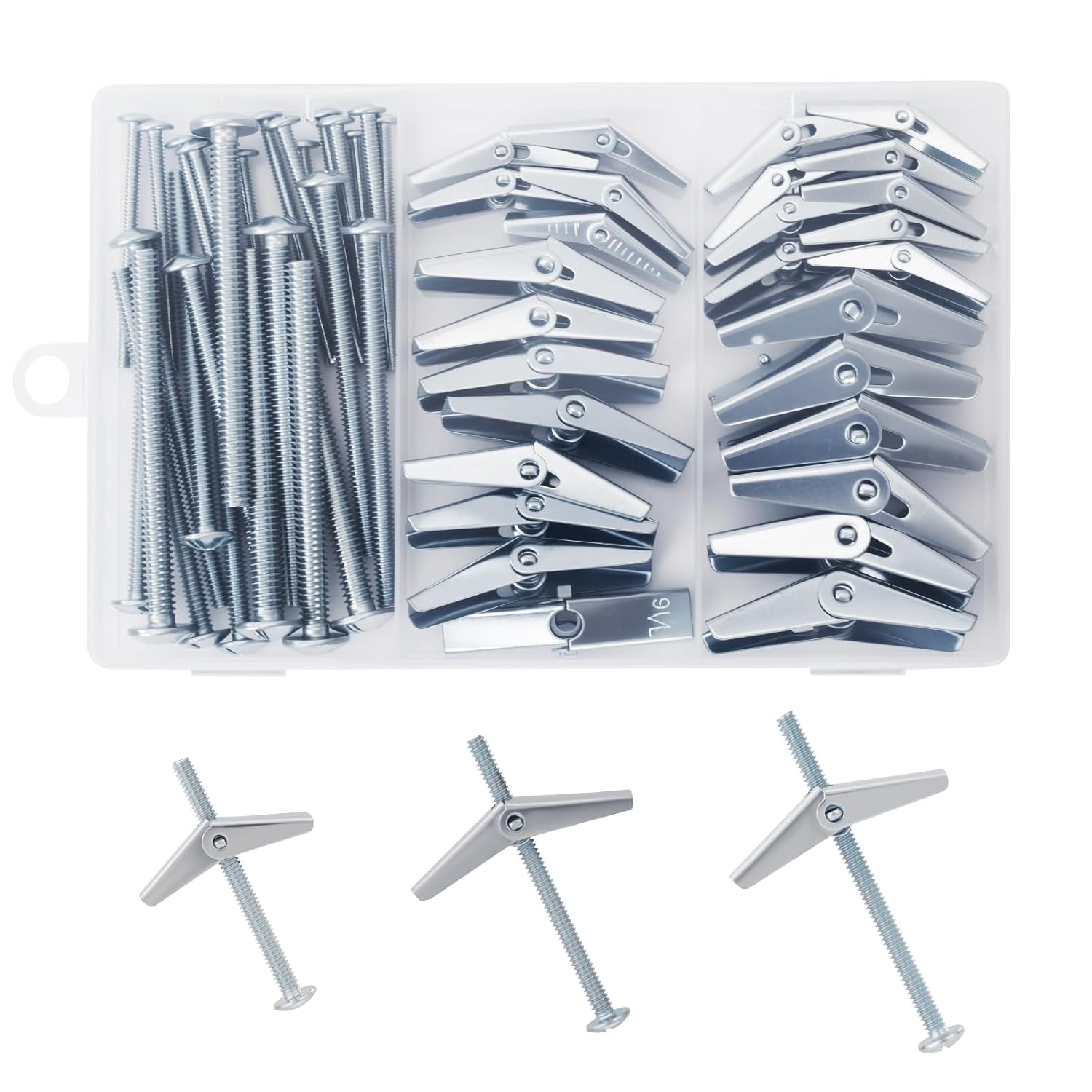 28PCS Toggle Bolts, Wing Nuts, Heavy Duty Hollow Wall Anchors for Drywall Ceiling, 3 Sizes Butterfly Anchors (1/8, 3/16, 1/4 in) for Hang Shelves, Heavy Fixtures, Metal Drywall Anchor and Screws Kit