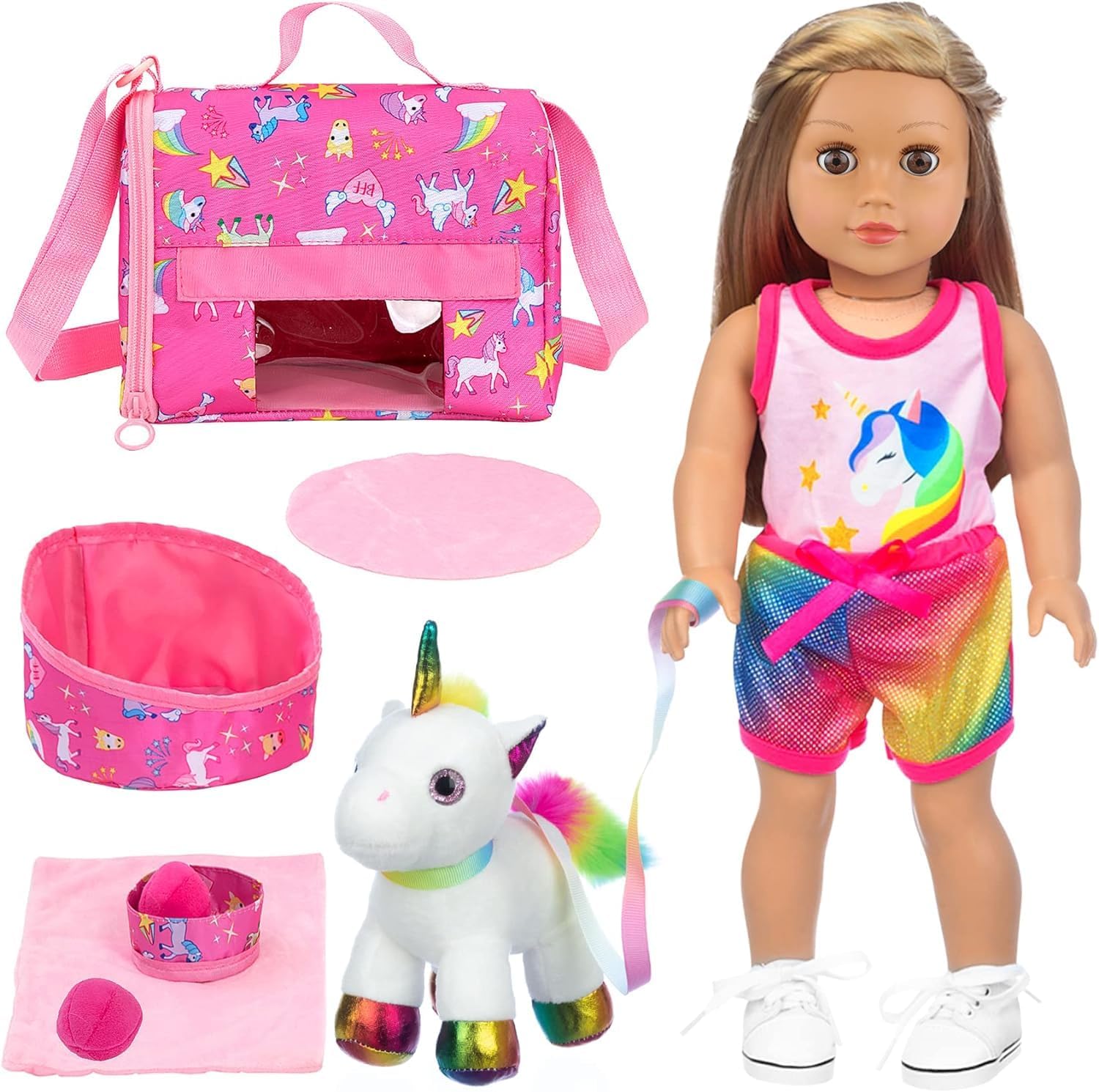 ZITA ELEMENT 18 Inch American Doll Accessories Unicorn Pet Toy Play Set for Kids Gift Unicorn Printed Clothes Carrier Bag (Doll & Shoes Not Included)