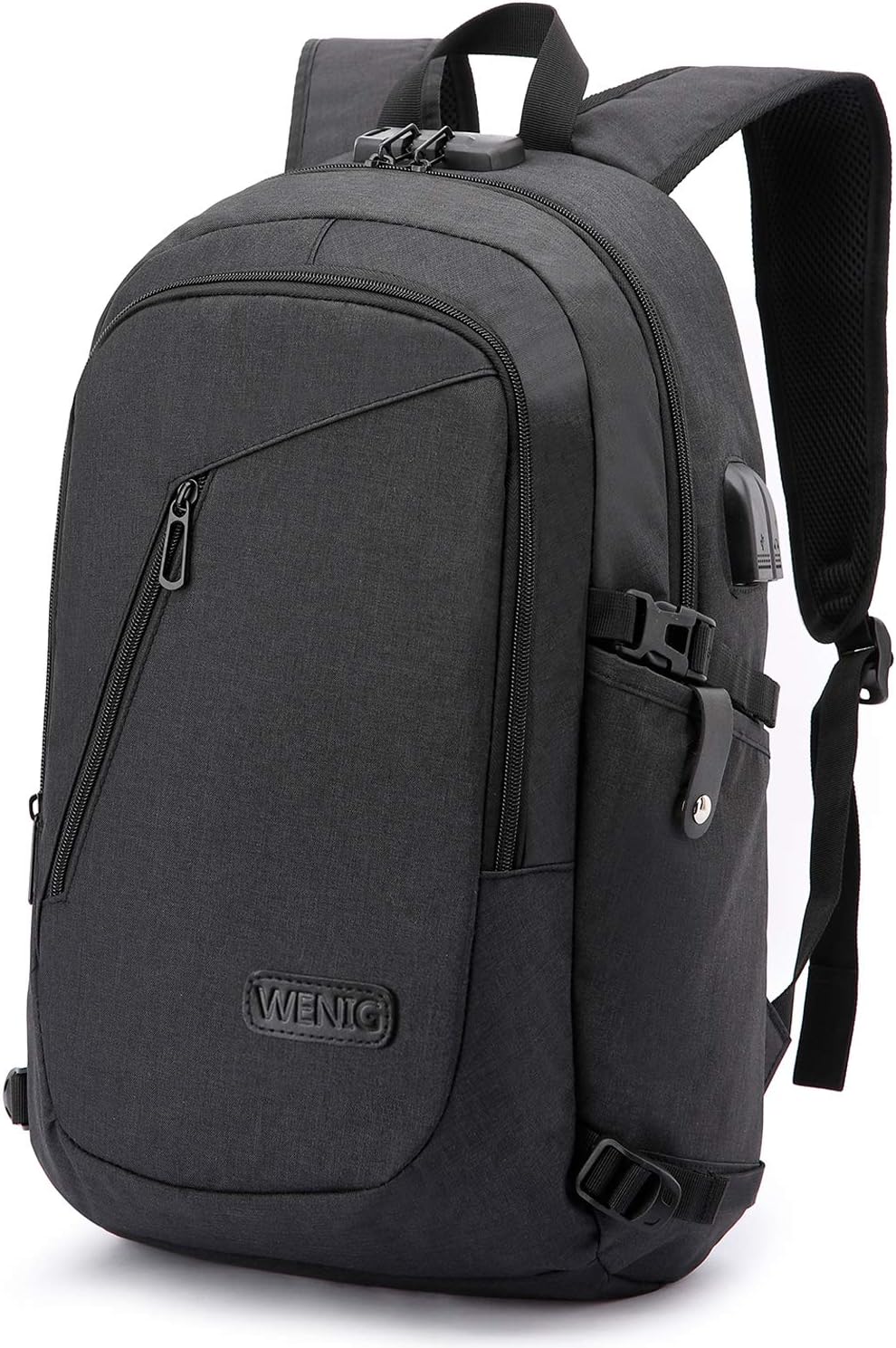 WENIG Anti-Theft Laptop Backpack,Business Travel Backpack Bag with USB Charging Port Lock,Water Resistant College School Computer Rucksack Work Backpack for Mens Womens Fits 15.6 Inch Laptop-Black