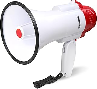 30 Watt Megaphone Bullhorn With Siren & Music, Lightweight Mini Bull Horn With Loud Speaker & Volume Control, 800 Yard Voice Range Mega Phone, Cheering Gifts for Kids & Adults Ages 14 15 16+ Years Old