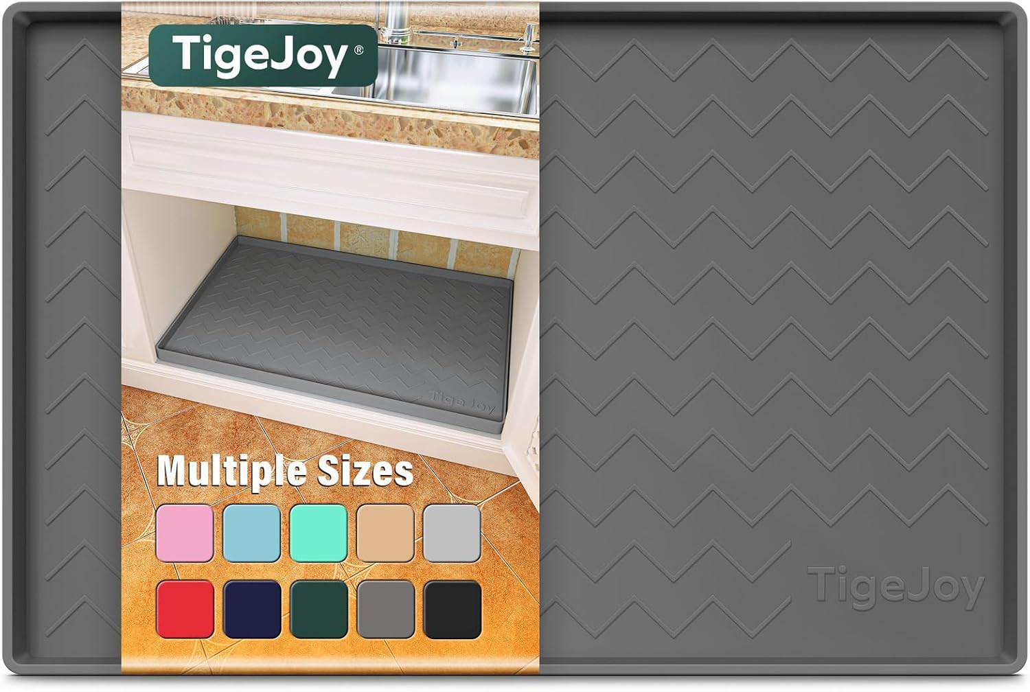 TigeJoy Waterproof Under Sink Mat 34" x 22", Kitchen Cabinet Liner and Drawer Shelf Liners, Protectors for Kitchen Organizers and Storage, Silicone Mat Boot Tray