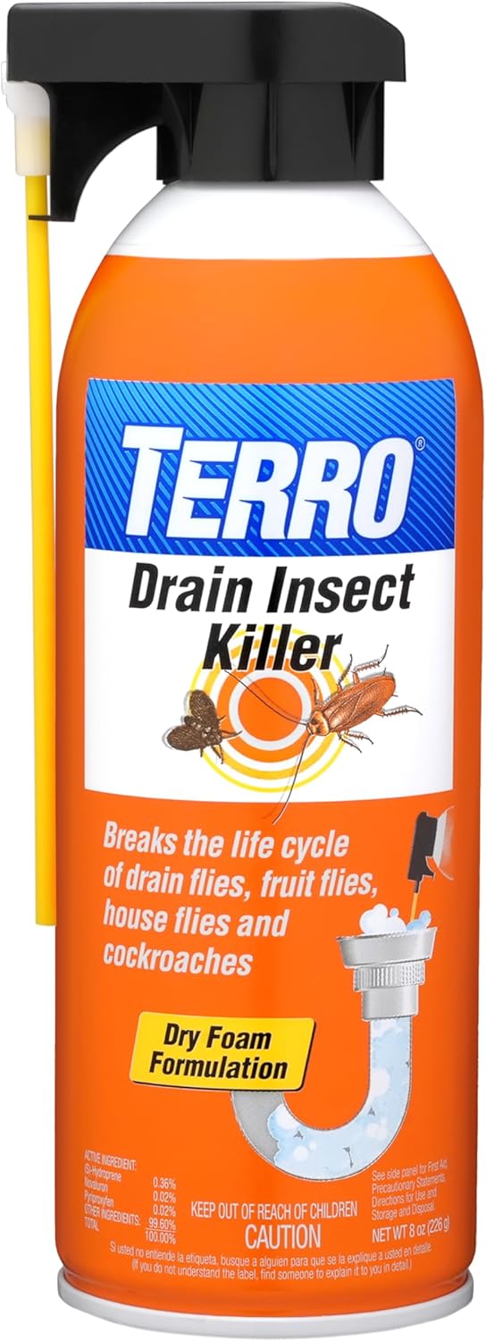 TERRO Drain Insect Killer - T590 Drain Fly Killer - Foam Drain Treatment - Drain Treatment for Drain Flies, Fruit Flies, House Flies, and Roaches