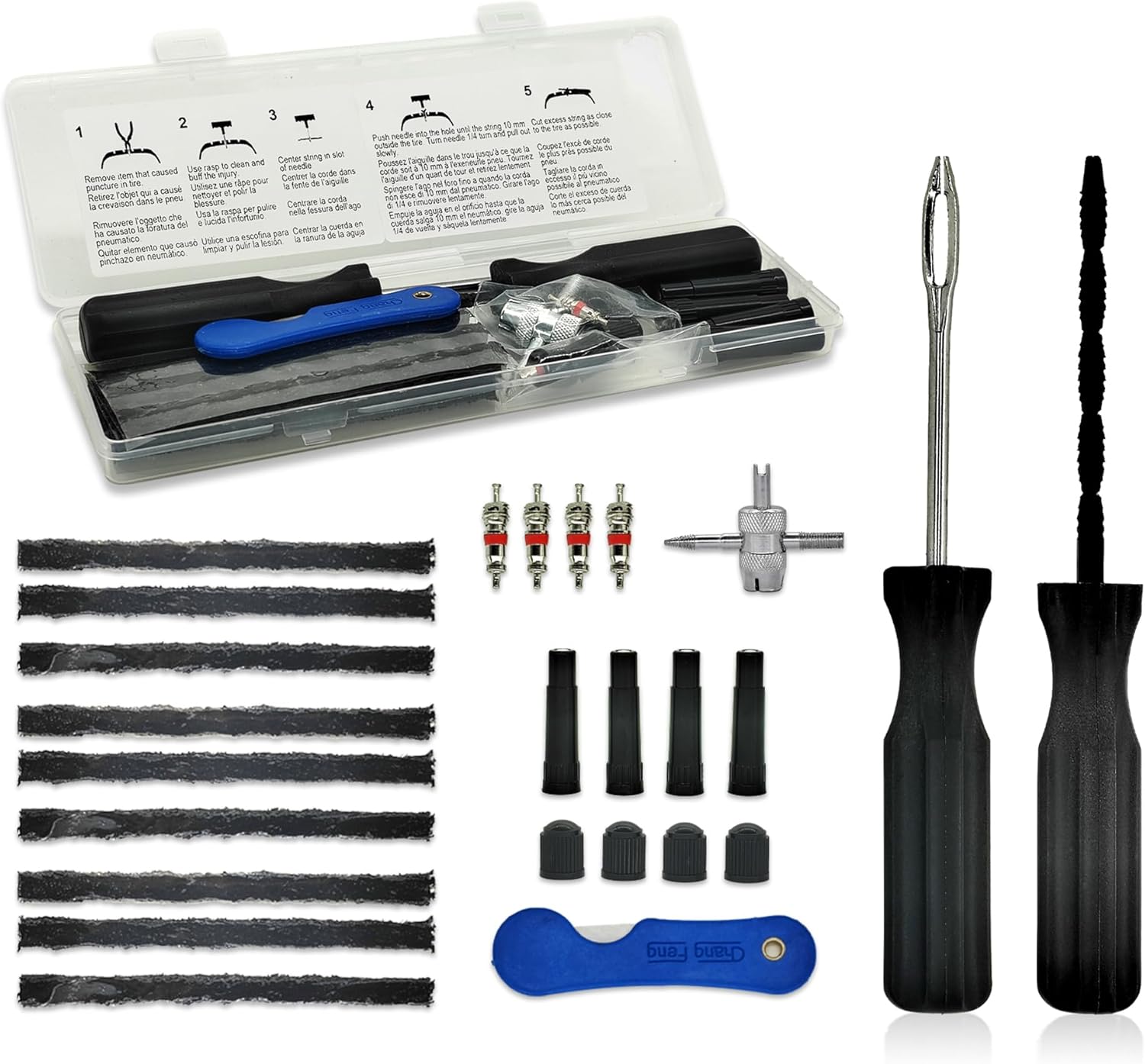 TT-M26 Tubeless Tyre Repair Kits, 26pcs Compact Tyre Puncture Repair Kit, Tyre Repair Tools and Tyre Strings for Cars Motorbikes