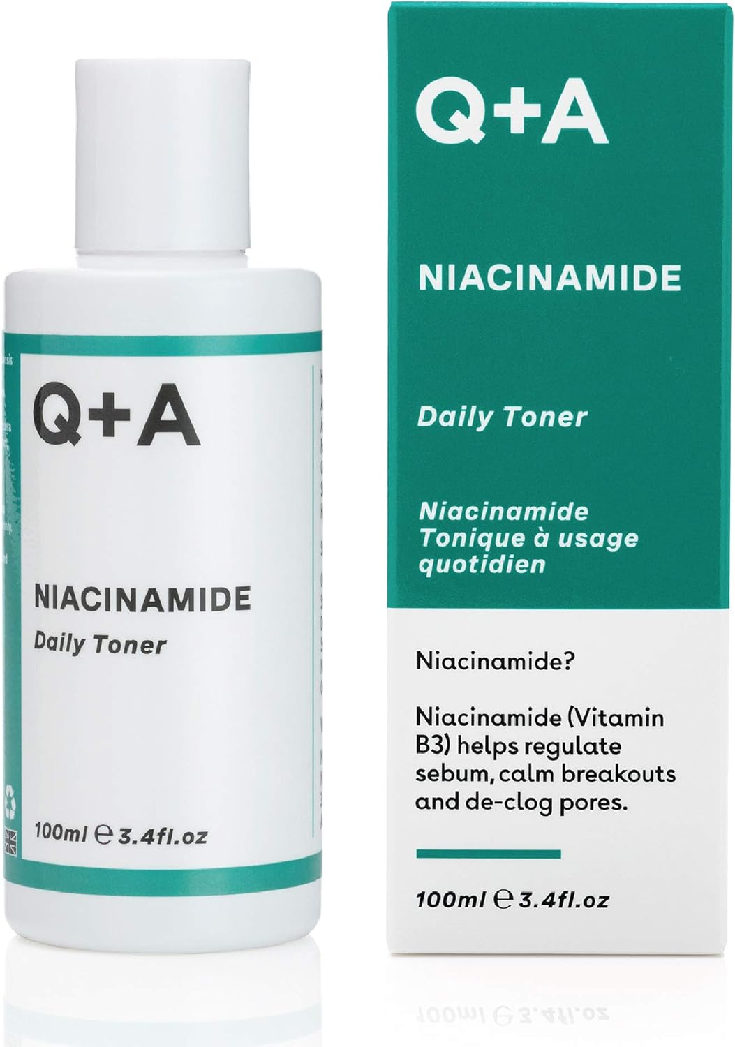 Q+A Niacinamide Daily Toner for Face (100ml), Pore Refining and Hydrating Face Toner with Hyaluronic Acid and Aloe Vera, Fragrance Free Skincare, Helps Calm Redness and Blemishes