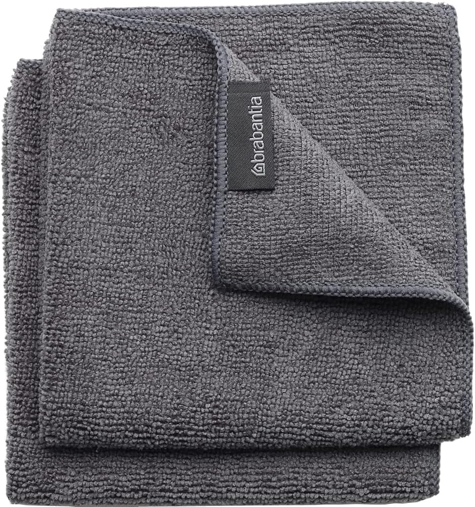Brabantia 118029 Microfibre Cleaning Cloths (x 2), Machine Washable, Dark Grey