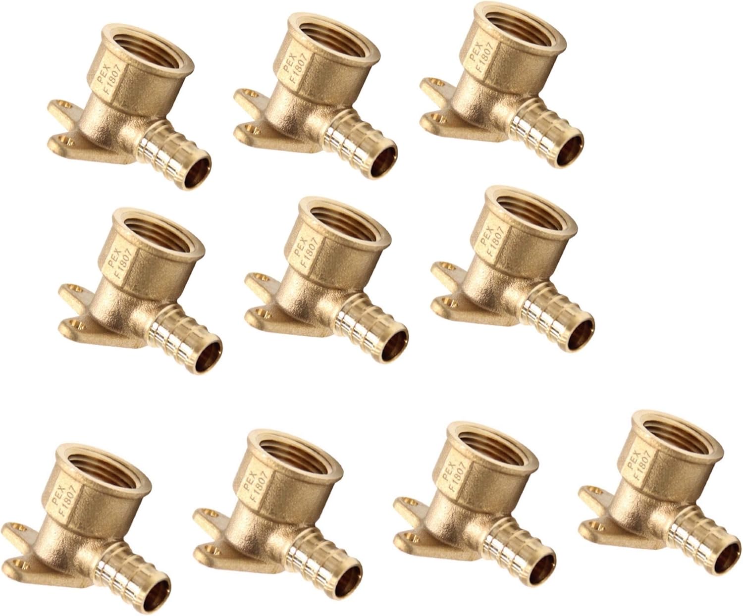 (Pack of 10) EFIELD Pex Drop-Ear Elbow Brass Crimp Fitting 1/2 Inch x 1/2 Inch Female NPT, ASTM F1807,(PEX1807159)