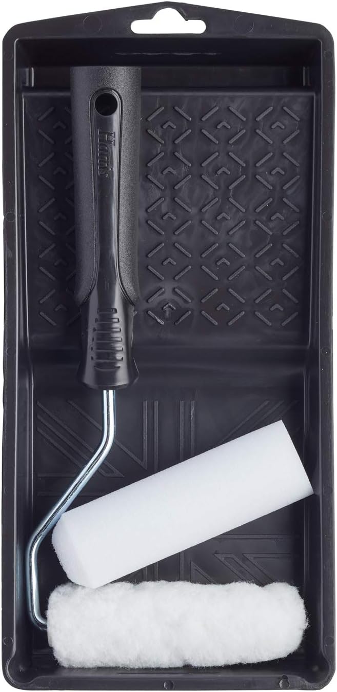 Harris 101092201 Essentials Mini Roller Set for Walls & Ceilings with Tray and Frame, 4” Emulsion & Gloss Roller Sleeves