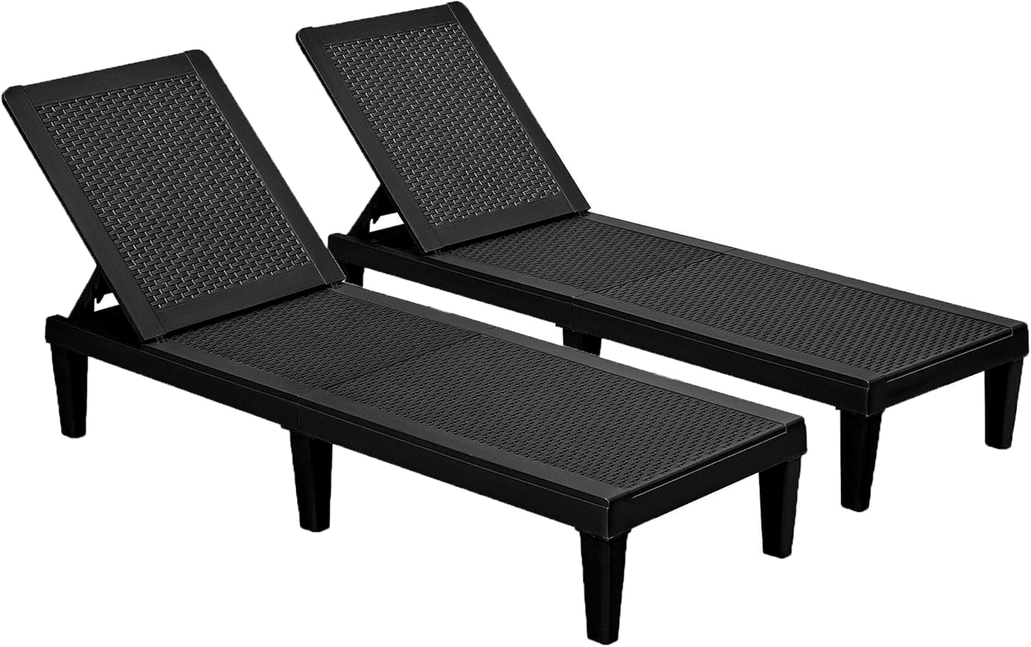Devoko Outdoor Chaise Lounge Chair Set of 2 for Outside Pool Patio, Adjustable Waterproof Easy Assembly Chaise Lounge Outdoor (Black, Set of 2)