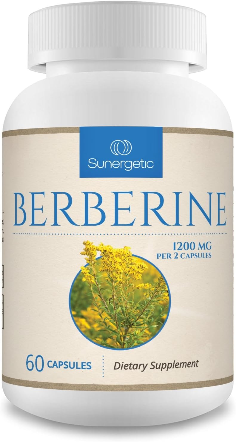 Sunergetic Premium Berberine Supplement - 1200mg of Berberine Per Serving - Berberine HCL Supplement Non-GMO - Immune Support- 60 Berberine Capsules