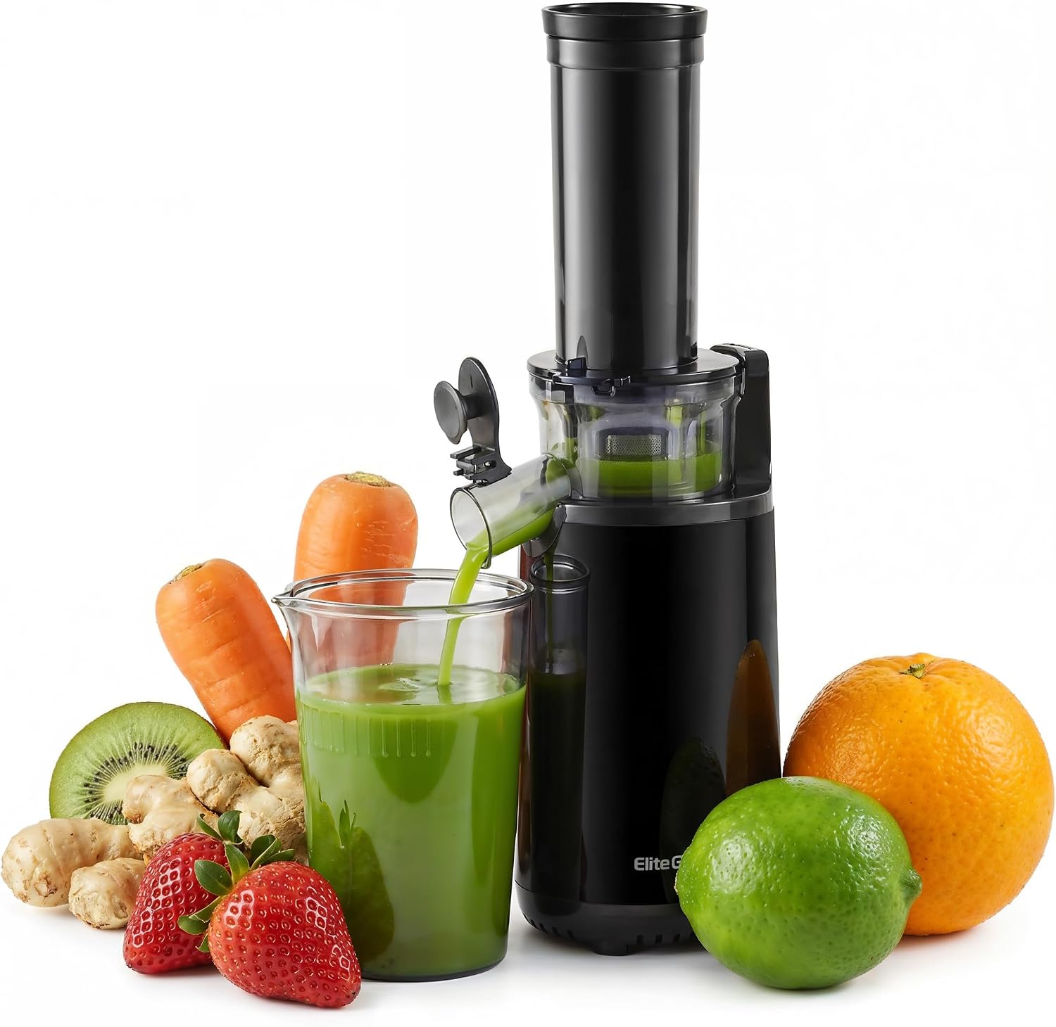 Elite Gourmet EJX600 BPA-Free Cold Press Juicer, 16 oz, Charcoal Grey