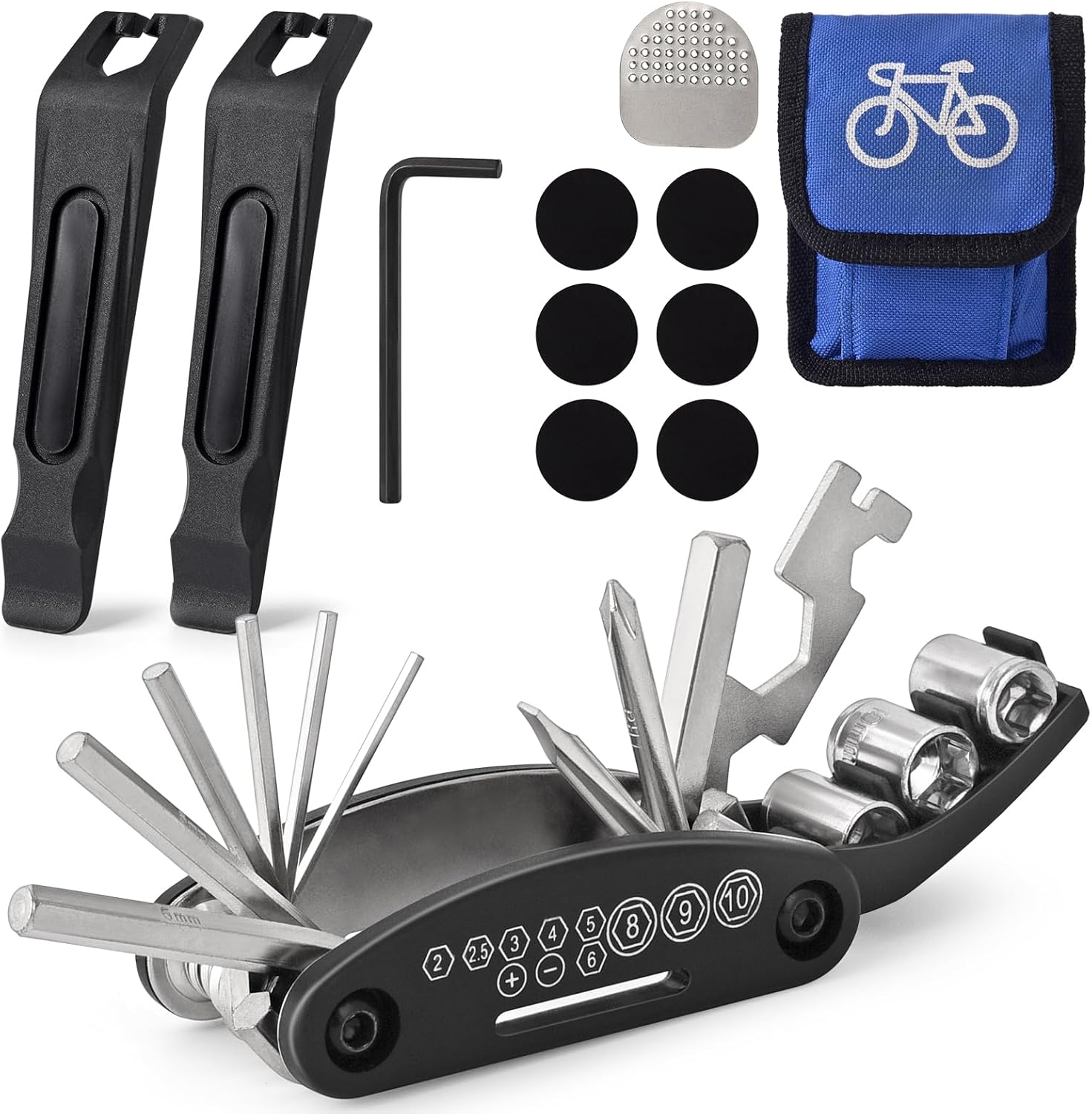 COTOUXKER Bike Repair Tool Kit with Bike Bag, 16 in 1 Bicycle Multitool with Bicycle Tire Levers for Road Mountain Bicycle (Classical)