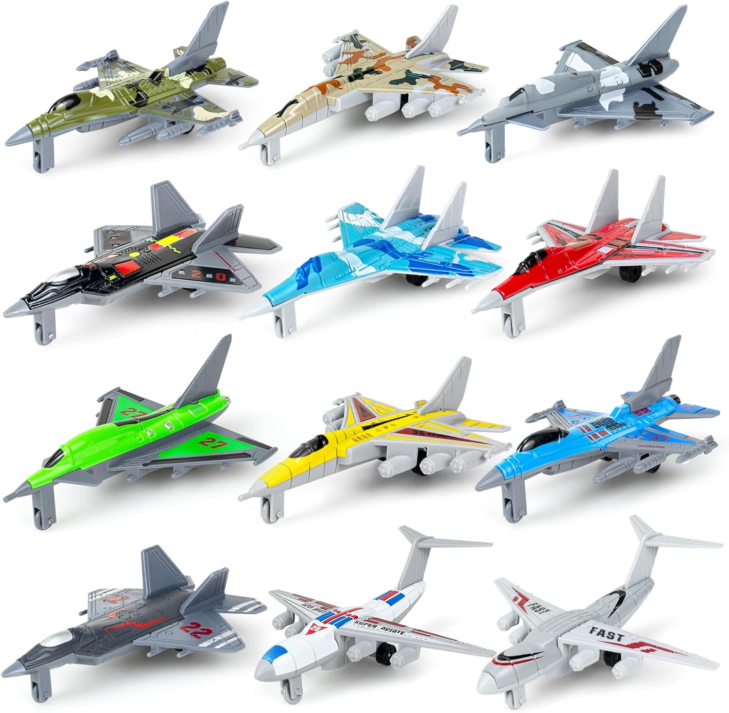 Toy Airplane 12 Pack,Diecast Airplane Toy for Boys Toddlers Age 1 2 3 4 5 6,Military Fighter Jet Alloy Planes Model,Plane Toys for Kids Toddlers Birthday Christmas Party Favors
