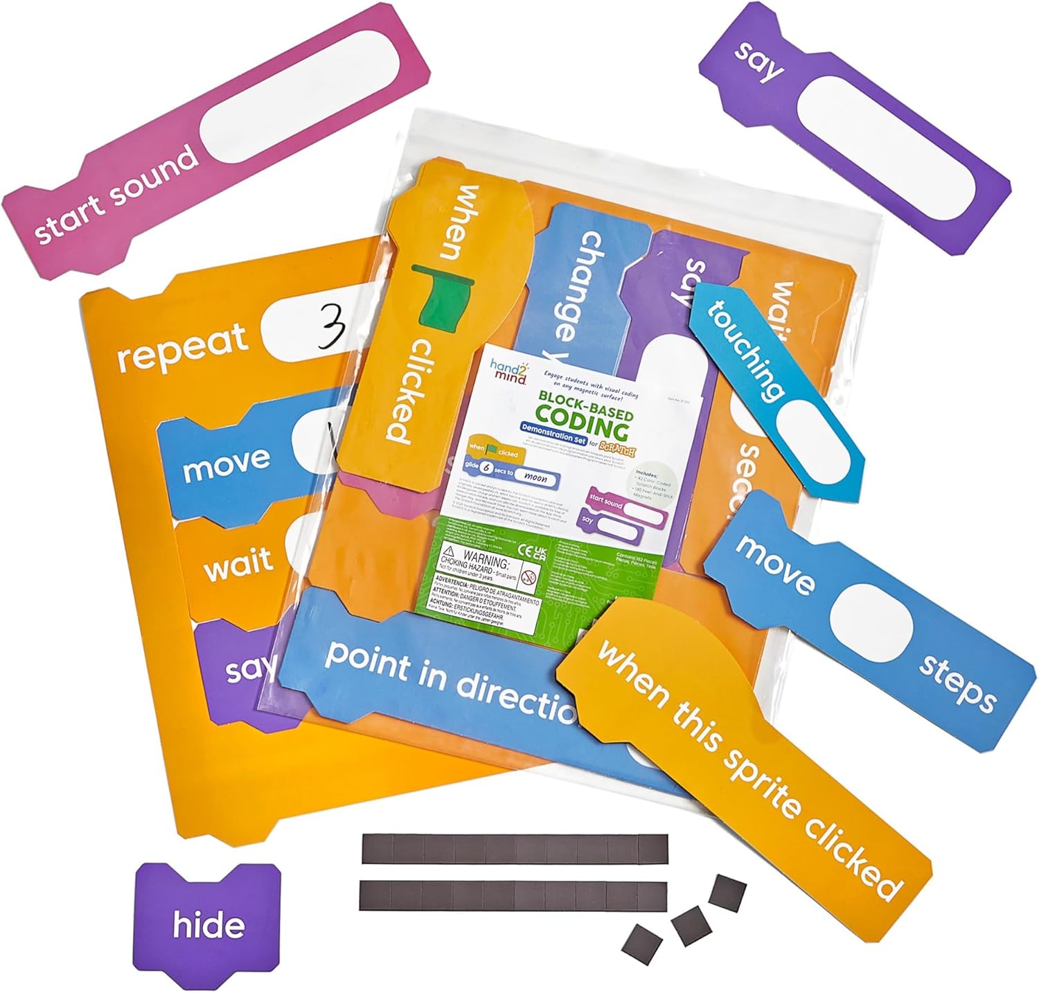 hand2mind Scratch Block-Based Coding Magnetic Demonstration Set, Learn to Code STEM Activities, Computer Science and Programming for Kids, Coding for Kids 8-12, STEM Classroom Science Teacher Supplies
