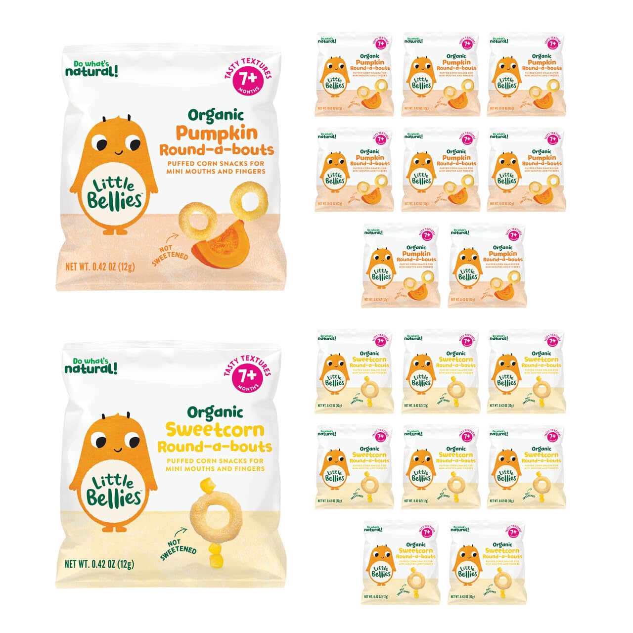 Little Bellies Organic Round-a-Bouts Variety Pack, Sweetcorn & Pumpkin (Pack of 18)