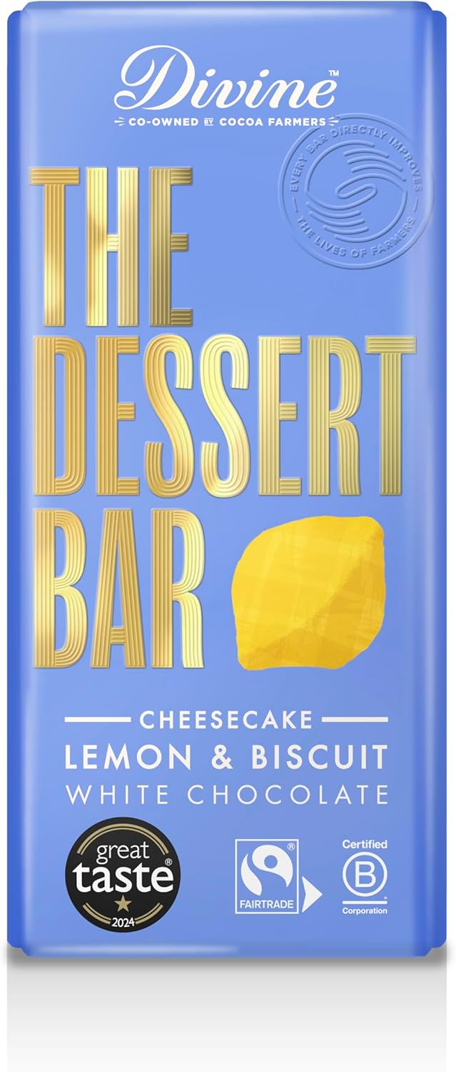 Divine Chocolate Dessert Bar 26% White Chocolate Lemon Cheesecake with Lemon Crisp and Biscuit 180 g