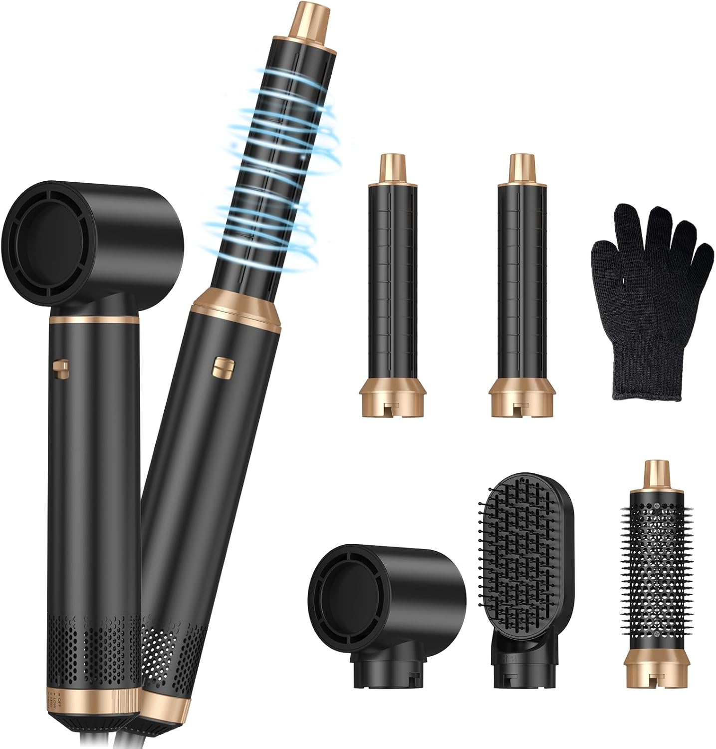 MogaWave5 in 1 Hair Styler Pro,Upgrade Air Styler 60000RPM Hair Dryer Brush, Left&Right Magic Hair Curler,3 Wind Speed and Temperature, Multi-Styler 5 in One for Drying Curling Straightening-Black