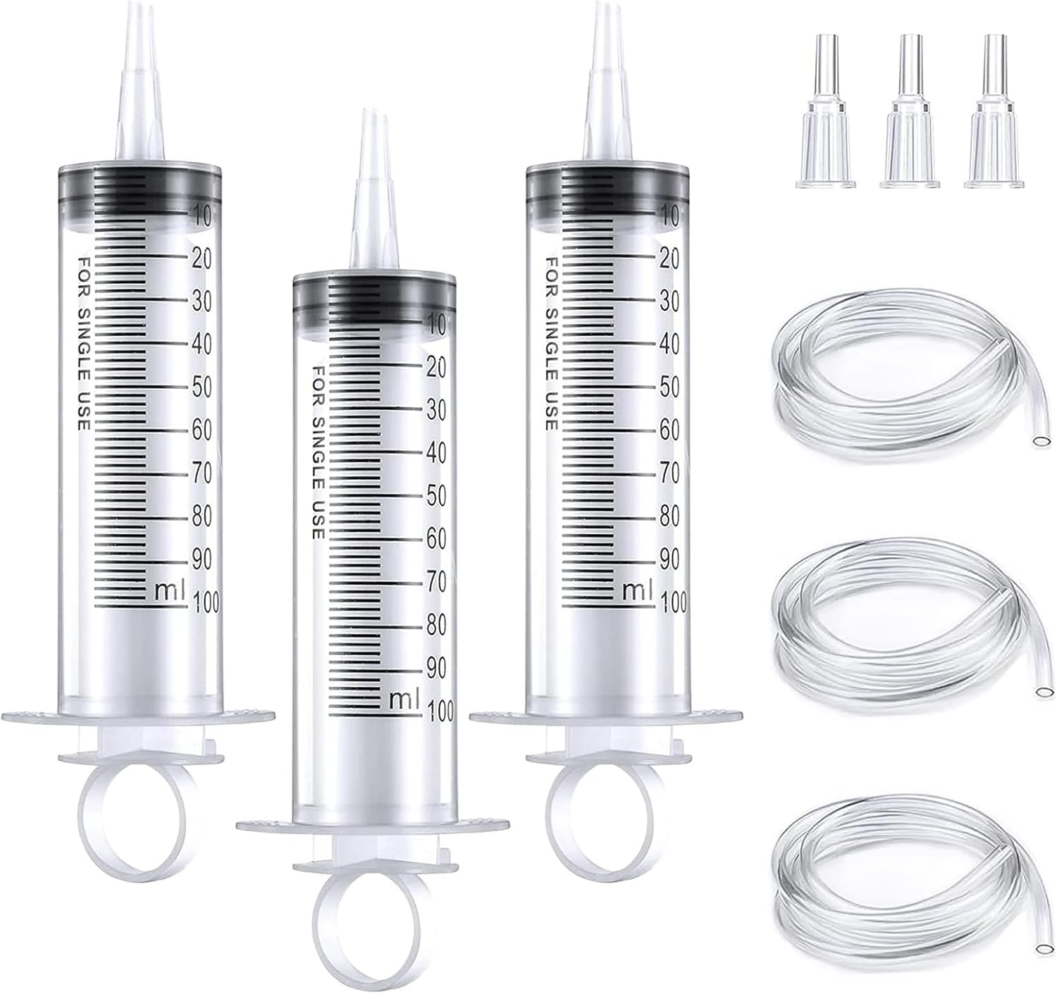 100ml Syringe Plastic Measuring Syringes with 3Pcs Tip and Tube Liquid Syringe for Fluid Oil Suction Scientific Labs Experiments SFeeding Pets Watering 3 Pcs