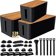 Cable Management Box 3 Pack with 125PCS Cable Management Kit for Power Strip to Hide Wires,Cord Organizer Boxes,Safe ABS Material Wire Organizer of Cable Clips Sleeve for Home & Office