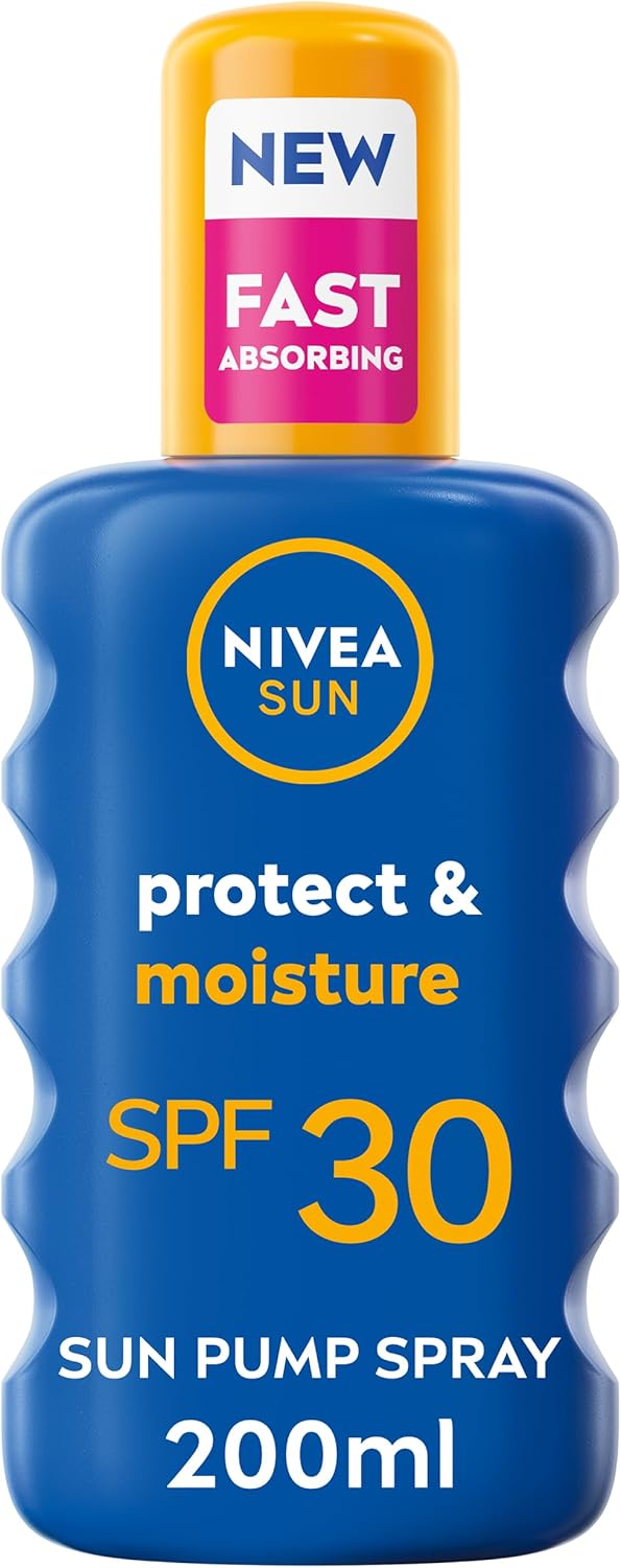 NIVEA SUN Protect & Moisture Sun Spray SPF 30 (200 ml), Moisturising Suncream Spray with SPF 30, Advanced Sunscreen Providing Immediate UVA + UVB Protection, Fast-Absorbing No White Cast Formula