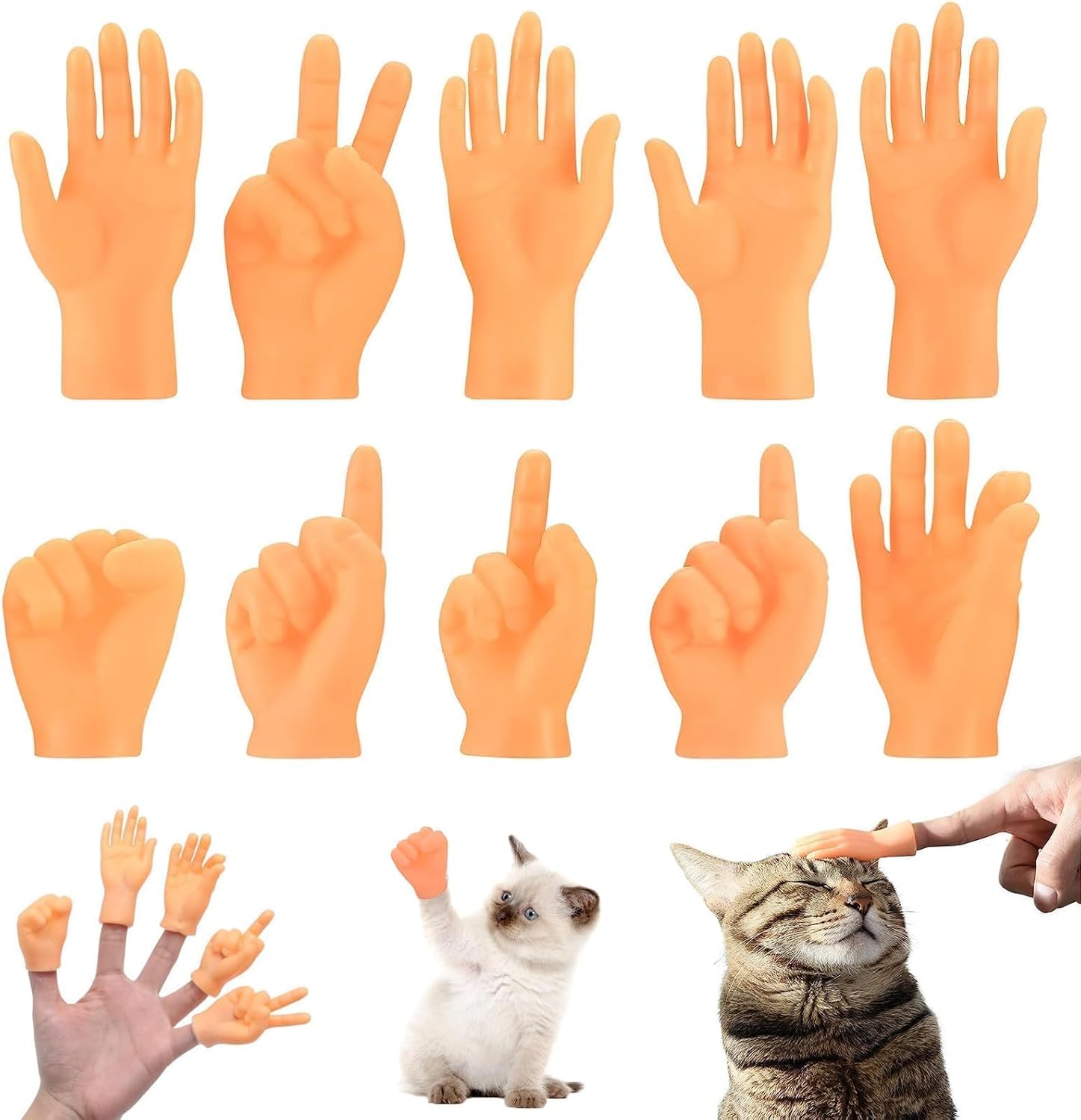 10 Pcs Mini Finger Hands, Miniature Little Hands Finger Puppets, Funny Finger Hand for Joke Toys, Finger Props Rock-Paper-Scissors Toys for Cat Dog Pets Playtime, Human-pet Interaction