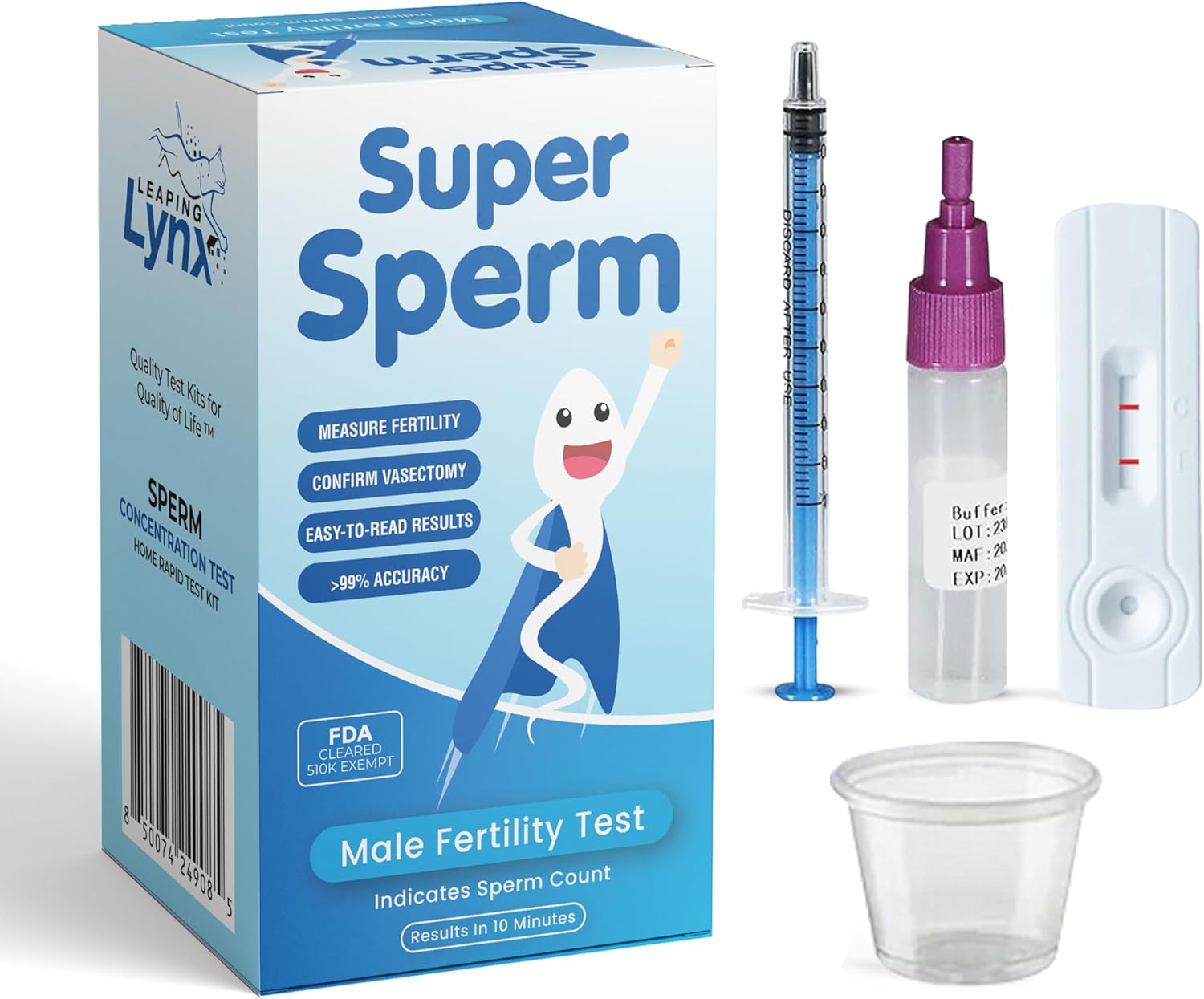 Super Sperm Check Male Fertility Test Kit, WHO-Recommended Sensitivity, Shows Normal or Low Sperm Count, at Home Sperm Test Clear Results in Minutes, Sperm Health Vasectomy Test Kit