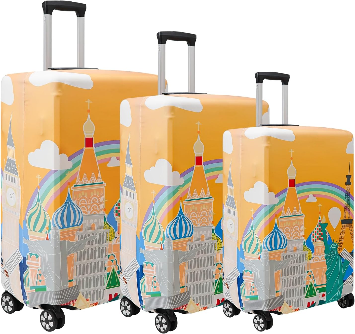 3 Pieces Luggage Covers For Suitcase Tsa Approved, 20" 24" 28" Elastic Suitcase Cover Protector, Anti-Scratch Travel Suitcase Cover Fits 19-28 Inch Luggage (Landmark Scenery, S/M/L)