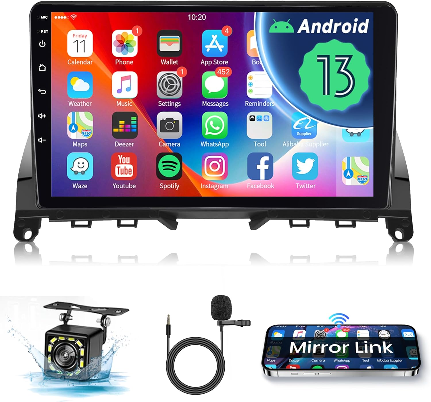 Android 13 Car Stereo Radio for Mercedes Benz C-Class C180 C200 C230 C250 C300 C350 W204 S204 2006-2011 with GPS Navigation, Rimoody 9'' Touchscreen Bluetooth FM WiFi Mirror Link Backup Camera