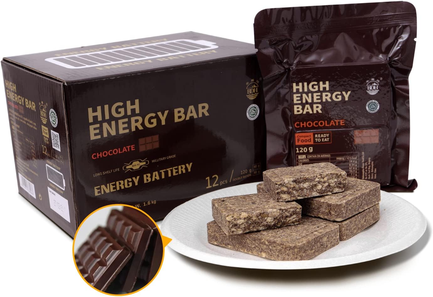 Emergency Food Ration Bars, Chocolate Flavor Survival Tabs Supply for Outdoor Camping Emergency Snowstorm Earthquake Disaster Preparedness Kit With Long Self Life 12 Count