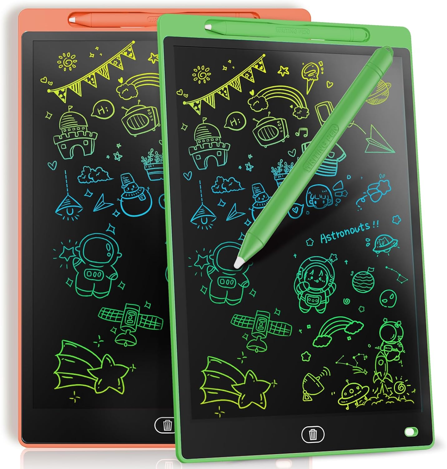 [2 Pack] Genialba 10 Inch LCD Writing Board, Colourful LCD Writing Tablet, Electronic Graphic Tablet for Children's Games (Green&Orange)