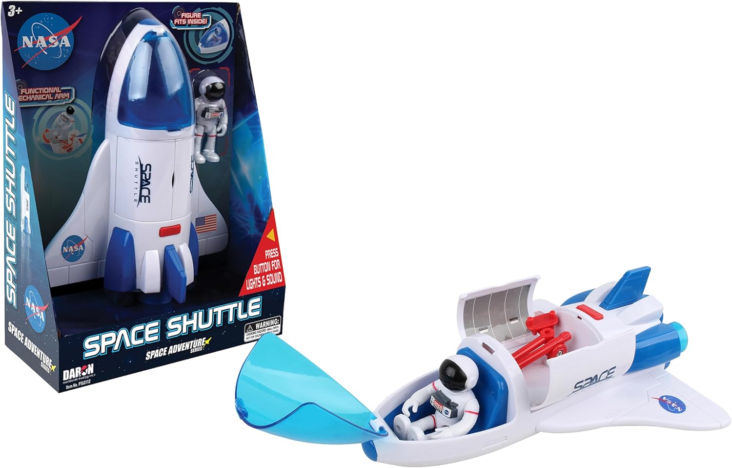 Daron NASA Space Adventure Series: Space Shuttle with Lights & Sounds & Figure, Approx 9" X 7", Medium