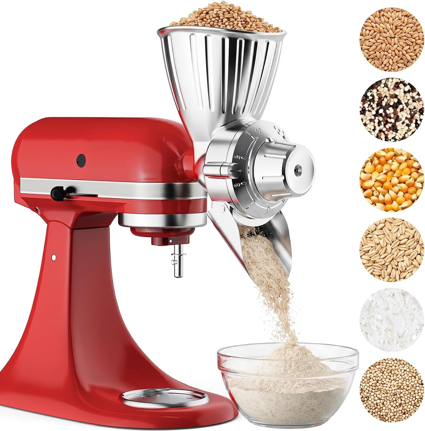 Grain Mill Attachment for KitchenAid, Food-Grade All-Metal 9 Levels