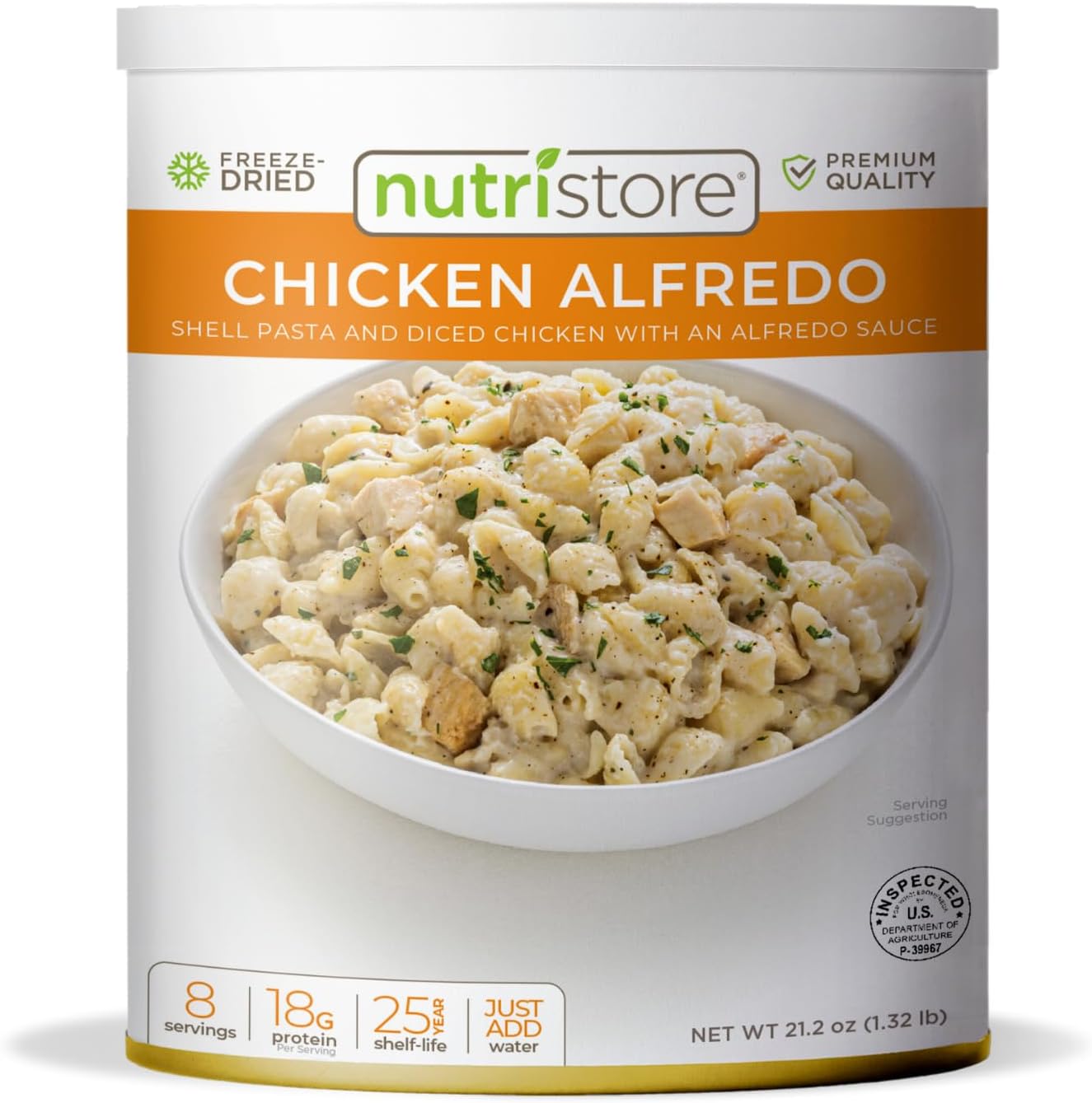 Nutristore Chicken Alfredo | Freeze Dried Emergency Survival Bulk Food Storage Meal | Perfect for Everyday Quick Meals and Long-Term Storage | 25 Year Shelf Life | USDA Inspected