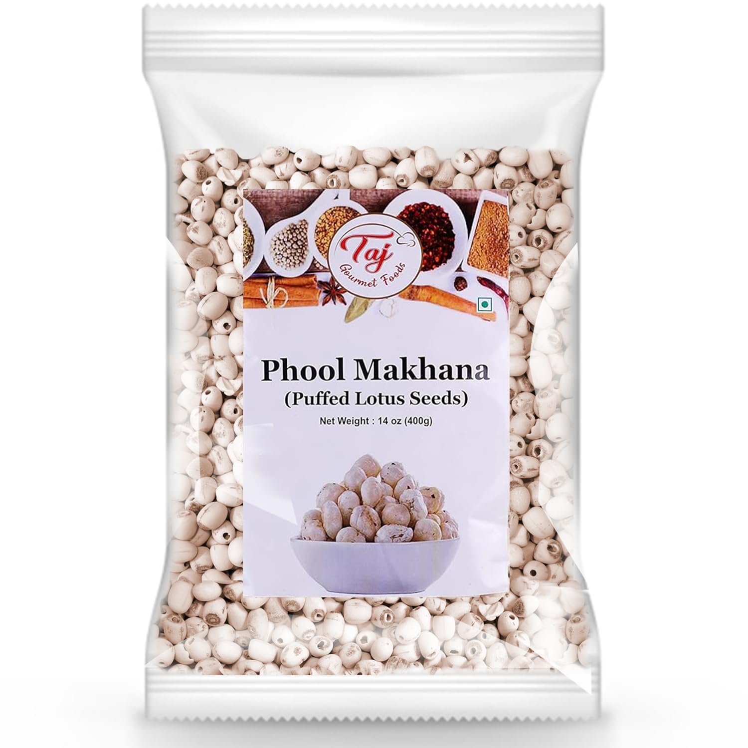 TAJ Uncooked Phool Makhana 14oz Bulk Pack | Fox Nut, Popped Lotus Seed