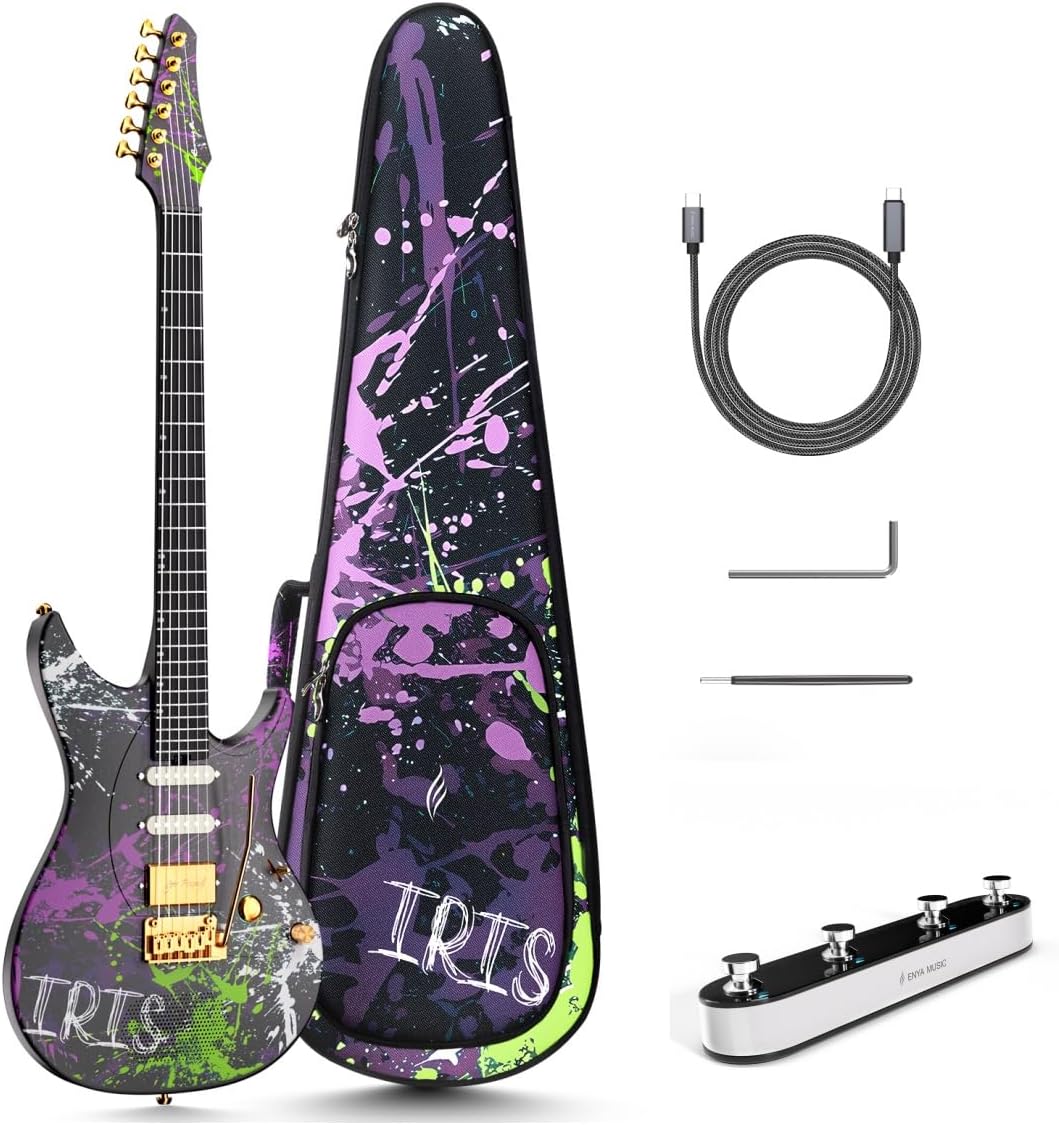 Enya Electric Guitar Inspire 39" Smart Electric Carbon Fiber Guitarra with 15W Wireless Speaker & ENYA INSPIRE Electric Guitar Compact Foot Pedal Controller