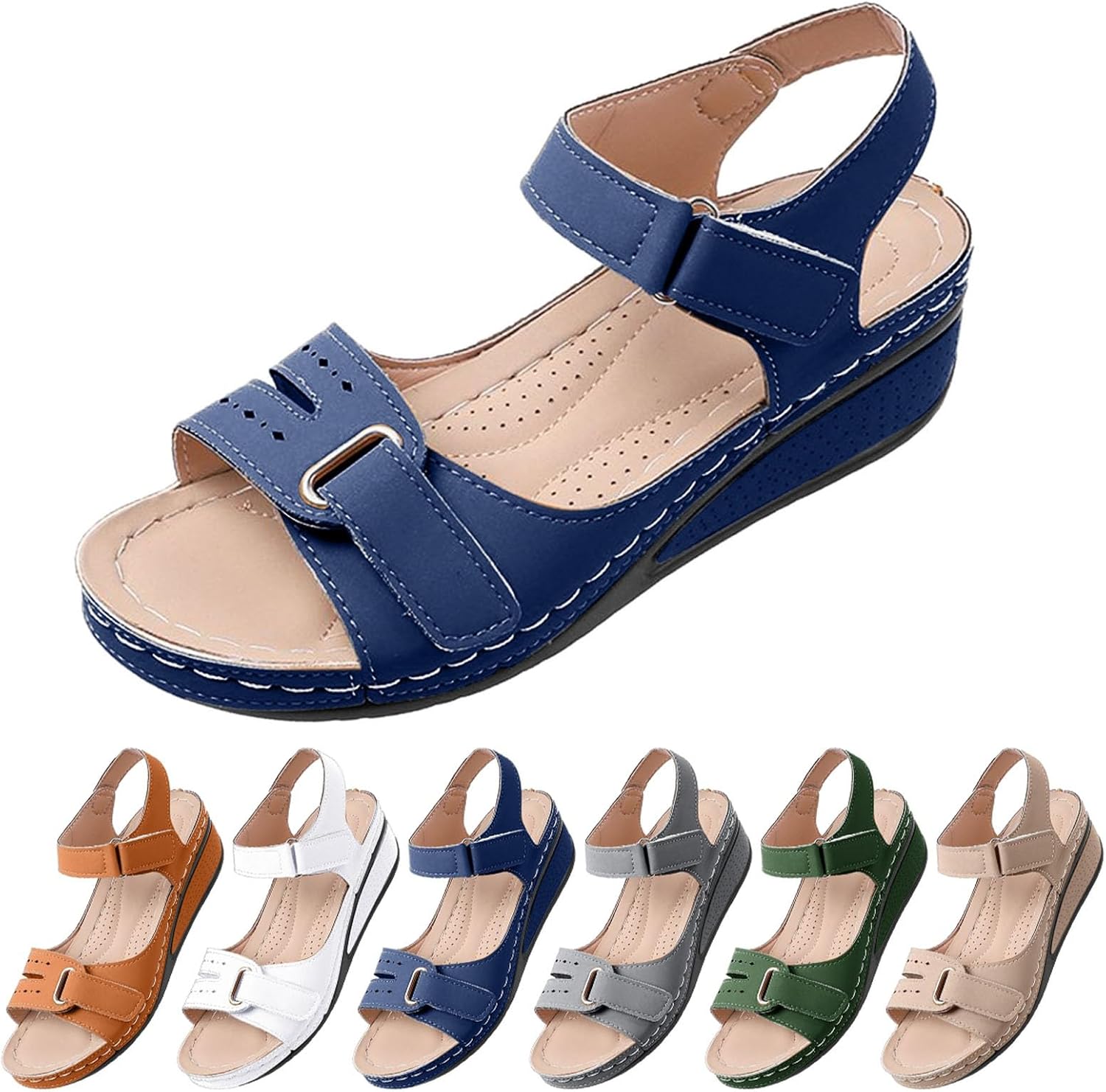 Arch Support Sandals for Women Wide Fit Orthopedic Wedge Ladies Leather Summer Walking Fasciitis Plantar Shoes