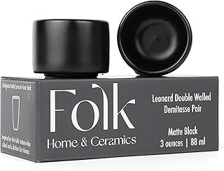 Leonard Ceramic Espresso Cups | Set of 2, 3oz, Matte Black | Modern Stackable Demitasse Mugs for Espresso | Thick Walled, Handleless, Durable, Dishwasher & Microwave Safe