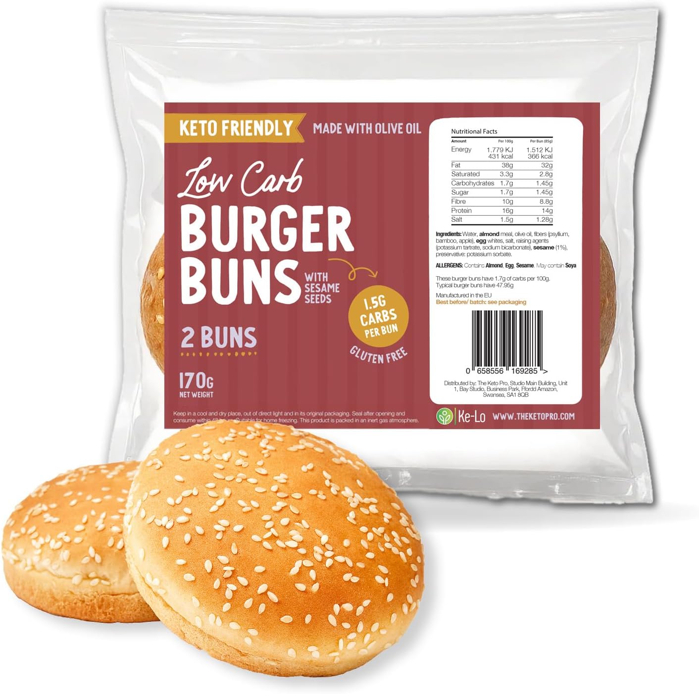 Keto-Pro Keto Bread Rolls | 1.5g Carb Per Roll | Soft Low Carb Bread Buns For Burgers & Sandwiches | Gluten Free Keto Rolls | 2 Pack