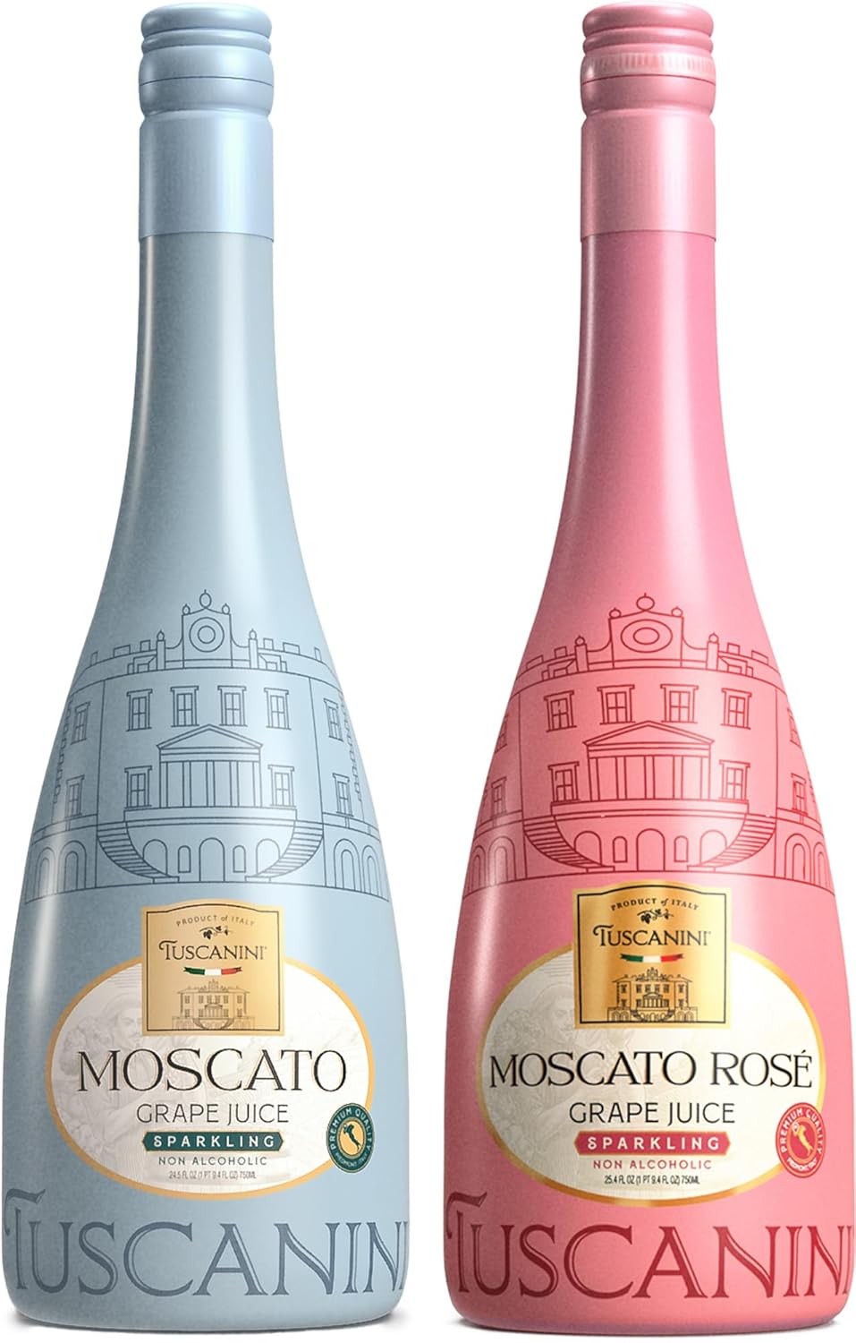 Tuscanini Italian Sparkling Grape Juice Gift Set, 25.3oz | Moscato & Rose Sparkling Grape Juice | Non Alcoholic Sparkling Juice | Imported from Italy | Kosher