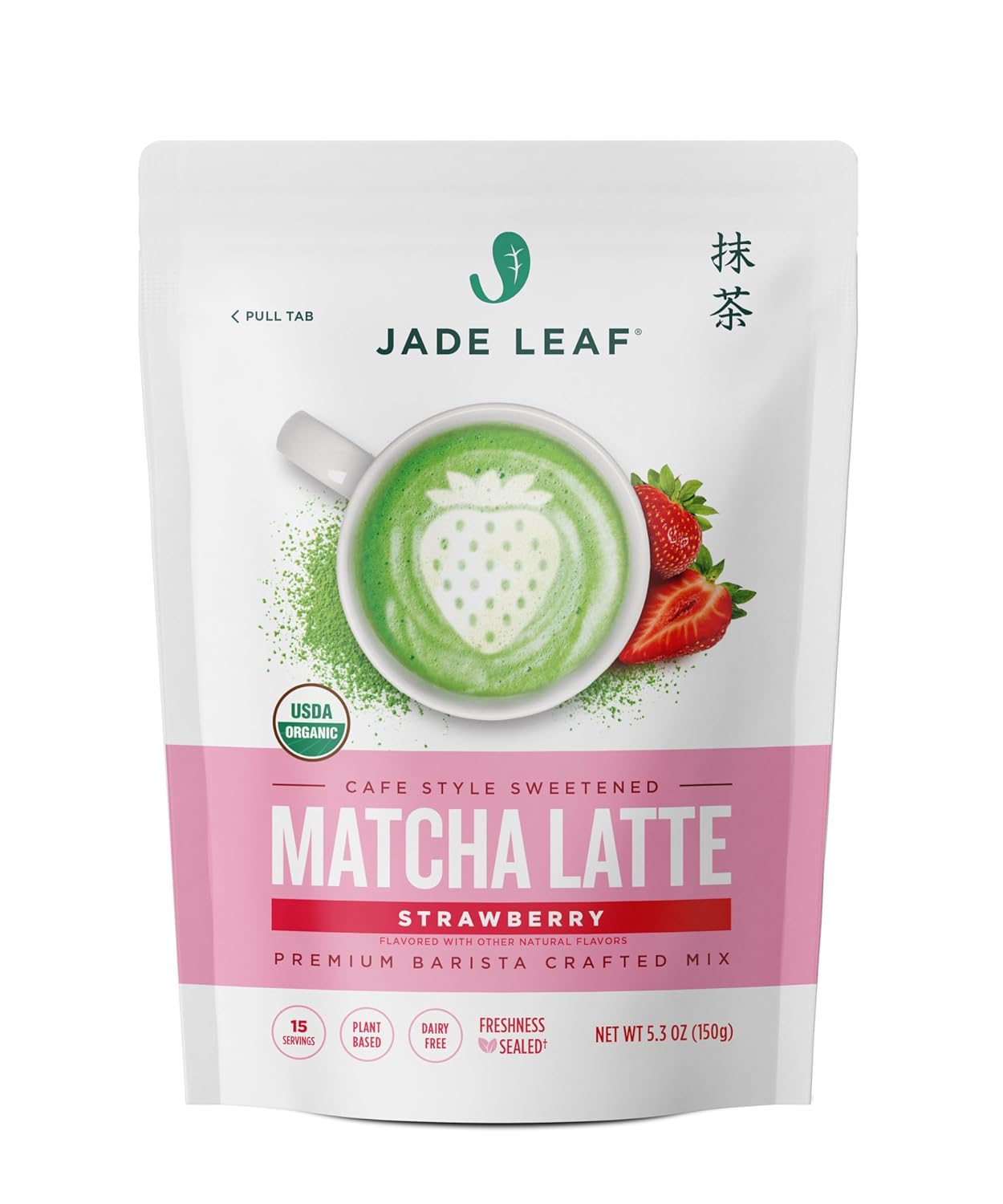 Jade Leaf Matcha Organic Premium Ceremonial Grade Matcha Green Tea Powder - Japanese - Culinary, Ingredient, Ceremonial Barista Teahouse, Latte, Collagen, 5.3 Ounce (Pack of 1), Strawberry Matcha Latte