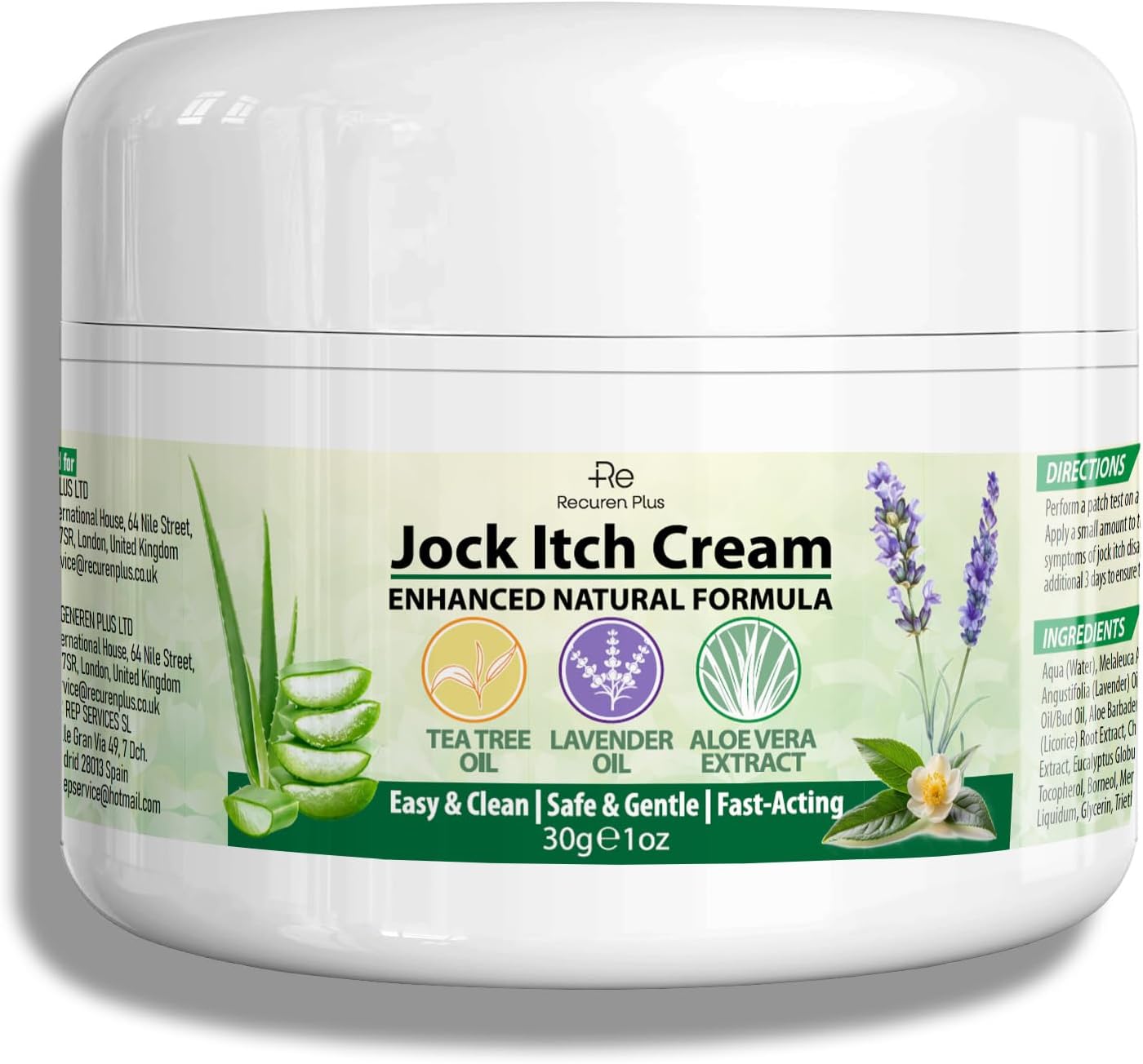 Jock Itch Antifungal Skin Cream: Tea Tree Oil Anti Fungal Cream with Aloe Vera, Lavender & Eucalyptus – Extra Strength Herbal Moisturizer for Itchy Skin Relief – for Men & Women